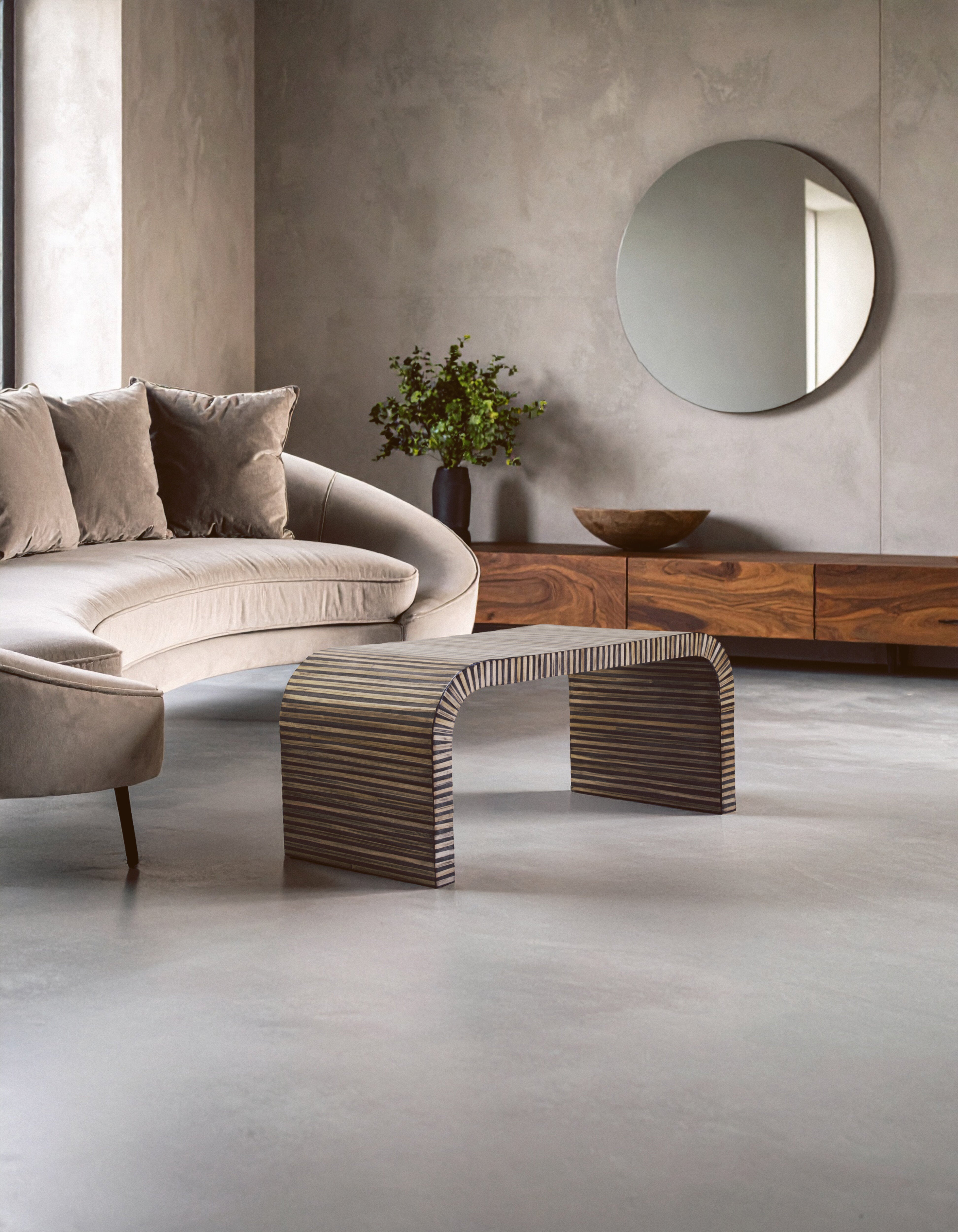 Antibes Bamboo Inlay Curved Coffee Table