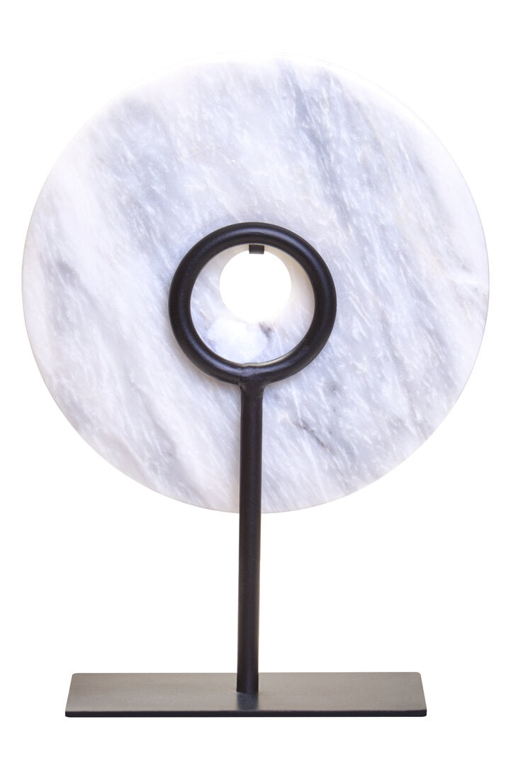 Visso Small Round 20cm White Marble Disc Sculpture