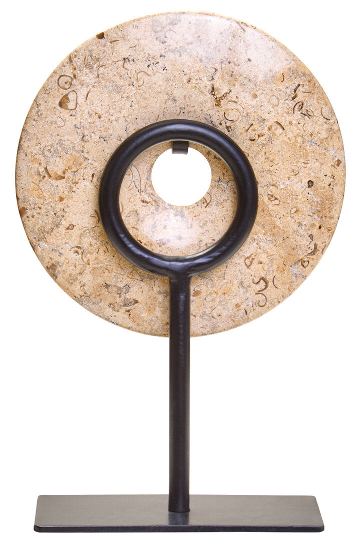 Visso Small Natural Speckled Marble Round 20cm Disc Sculpture
