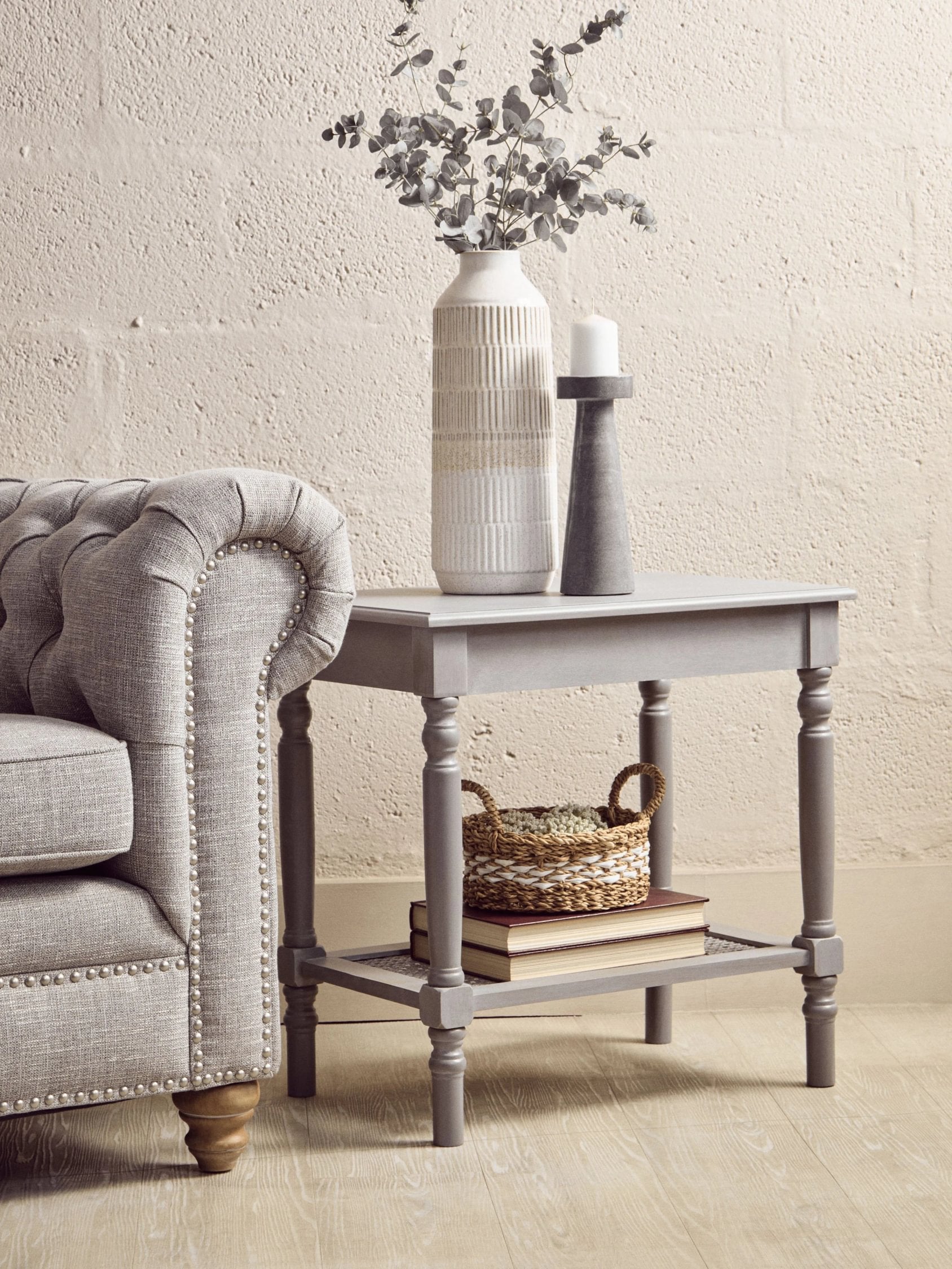 Chelsea Grey Wash Wood Side Table with Lower Shelf