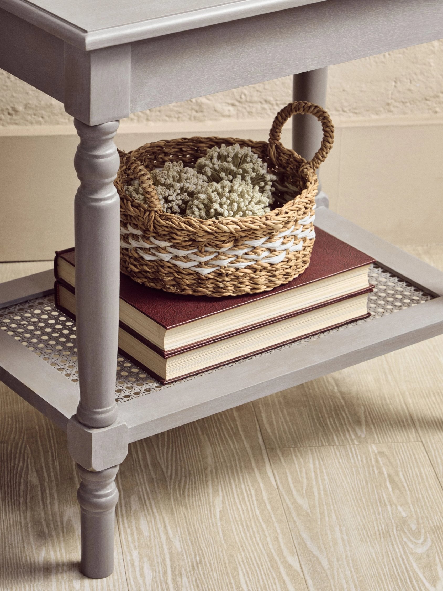 Chelsea Grey Wash Wood Side Table with Lower Shelf