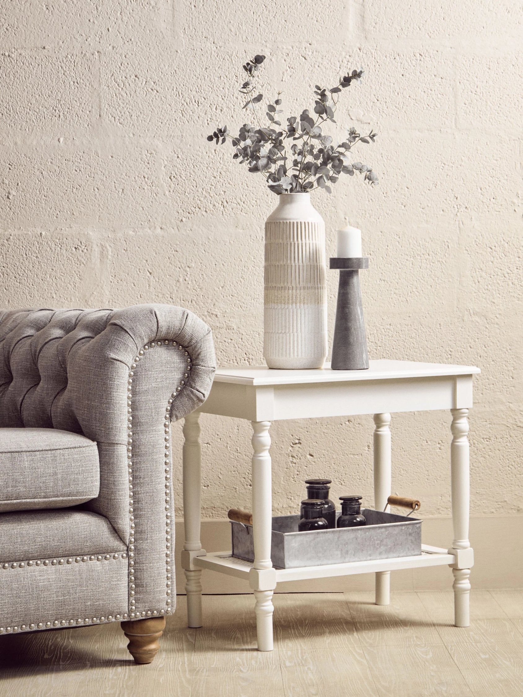 Chelsea White Wood Side Table with Lower Shelf