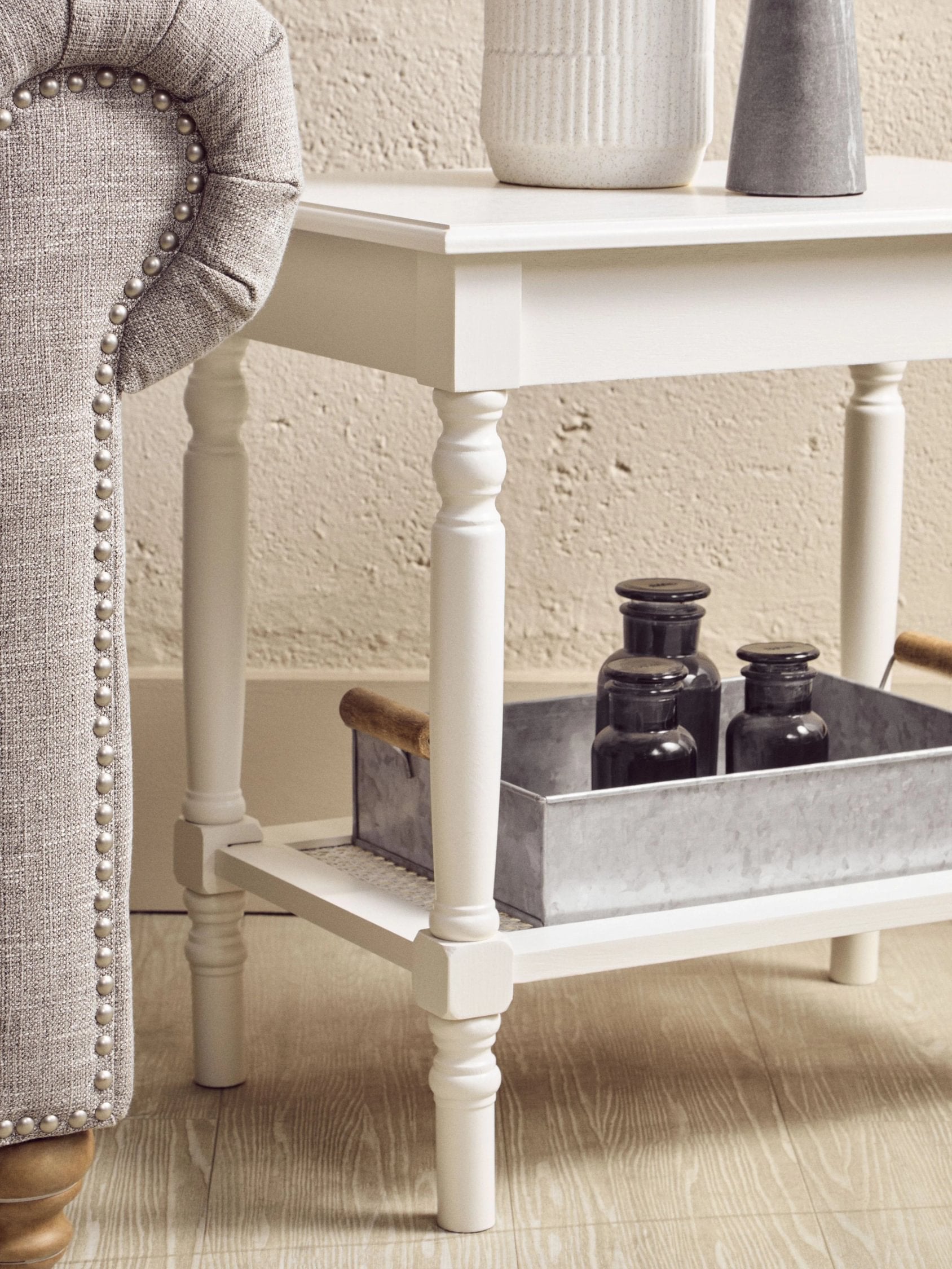 Chelsea White Wood Side Table with Lower Shelf