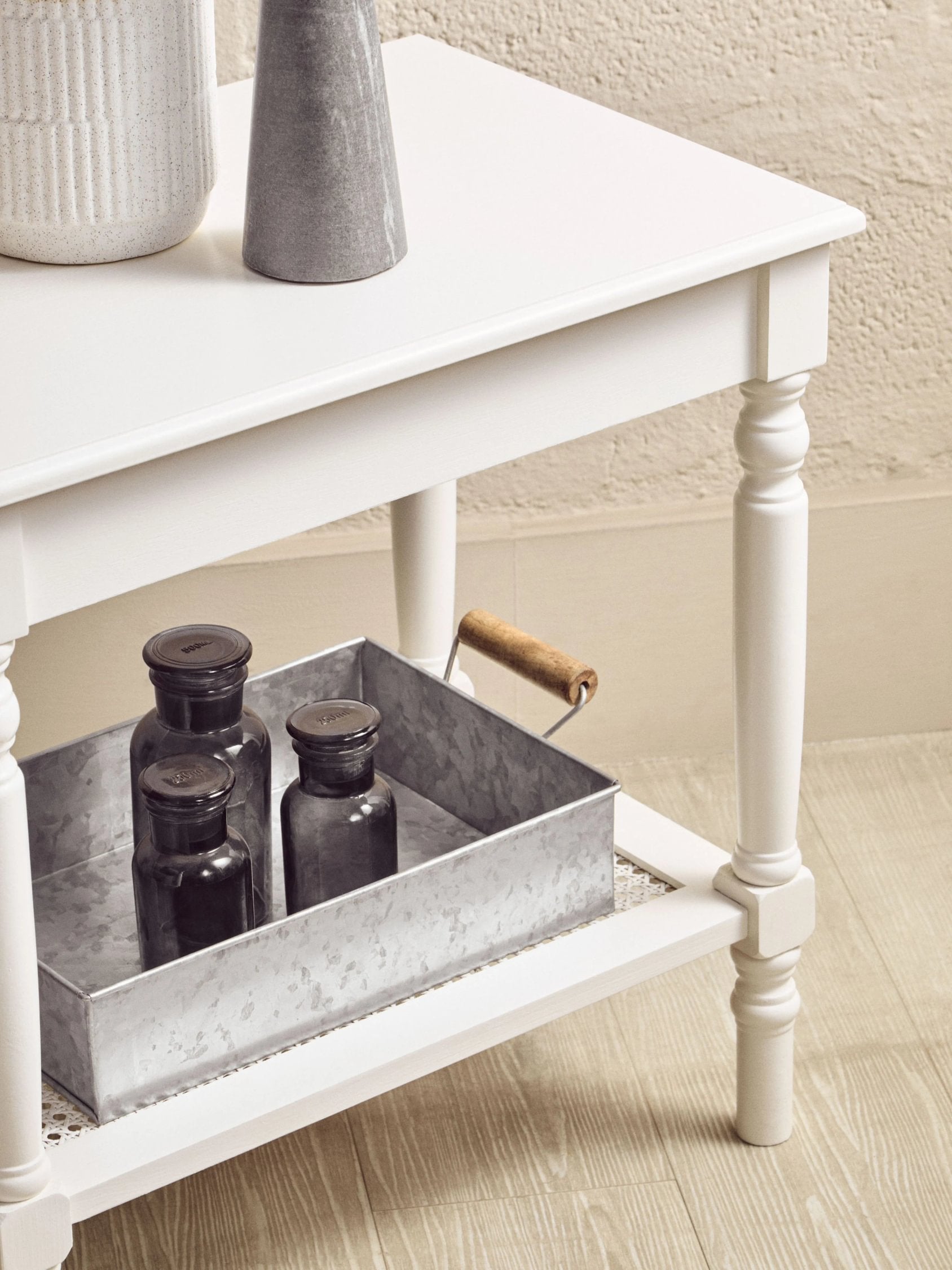 Chelsea White Wood Side Table with Lower Shelf