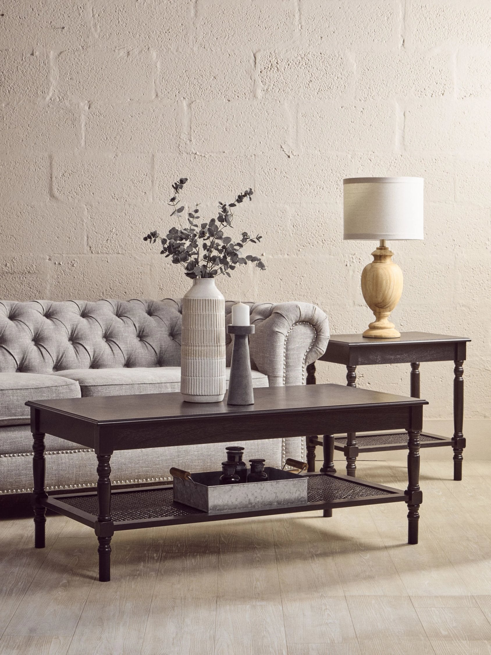 Chelsea Black Wood Side Table with Lower Shelf