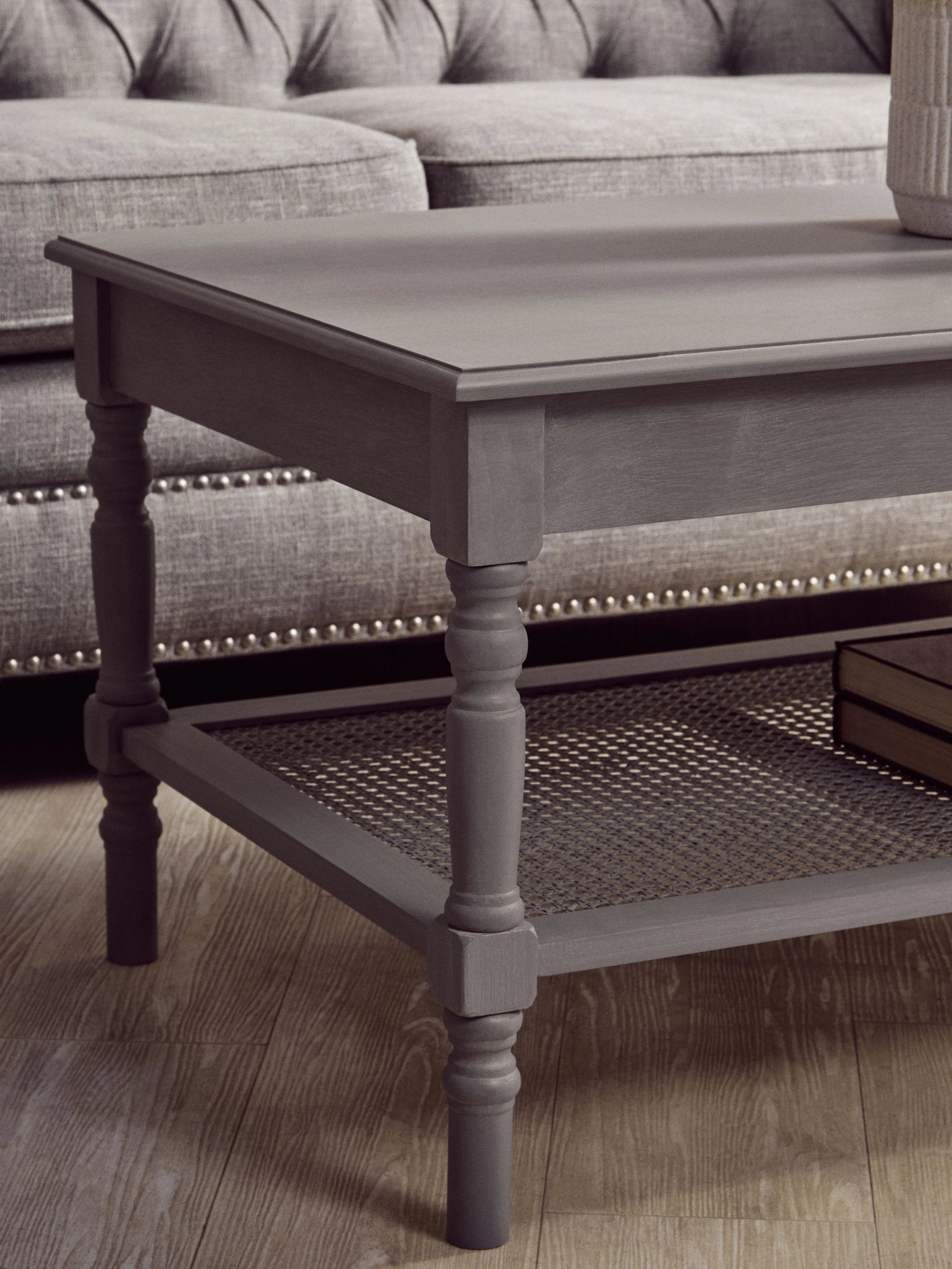Chelsea Grey Wash Wood & Rattan Shelf Coffee Table