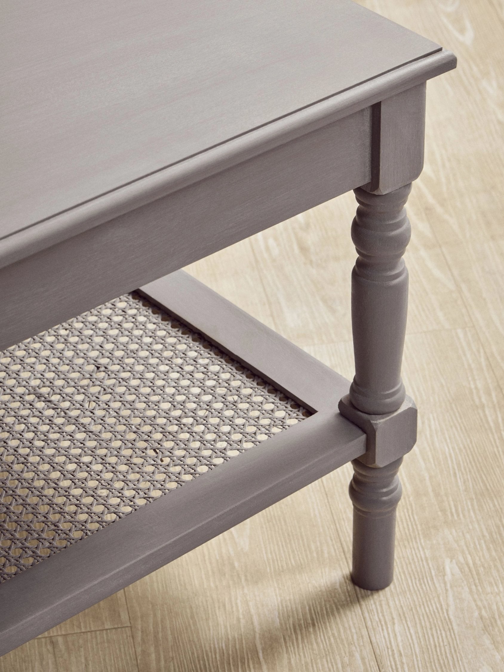 Chelsea Grey Wash Wood & Rattan Shelf Coffee Table