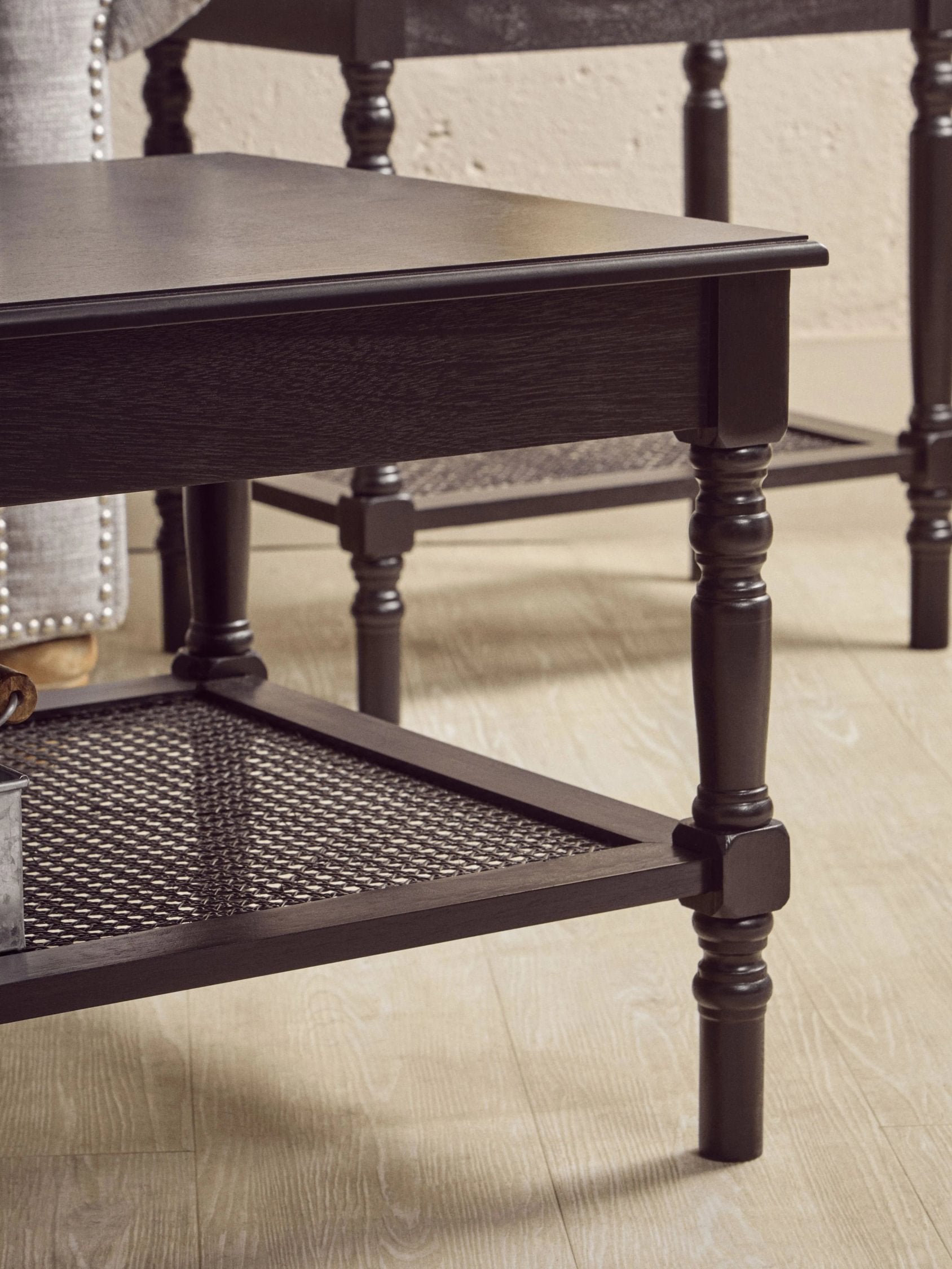 Chelsea Black Wood & Rattan Shelf Coffee Table