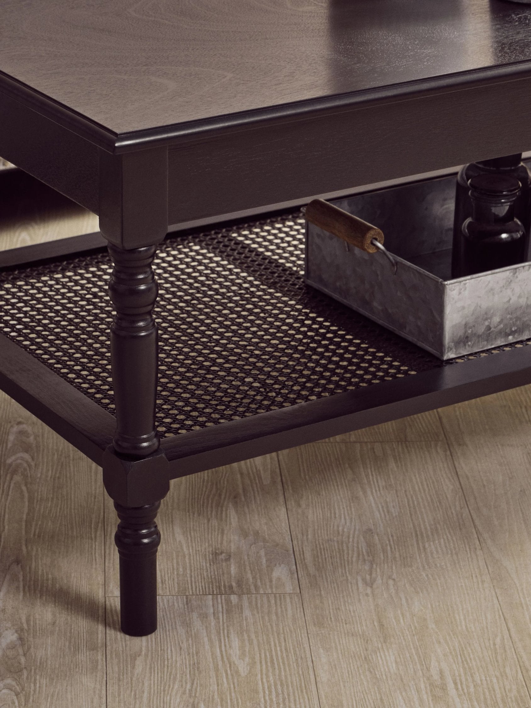 Chelsea Black Wood & Rattan Shelf Coffee Table