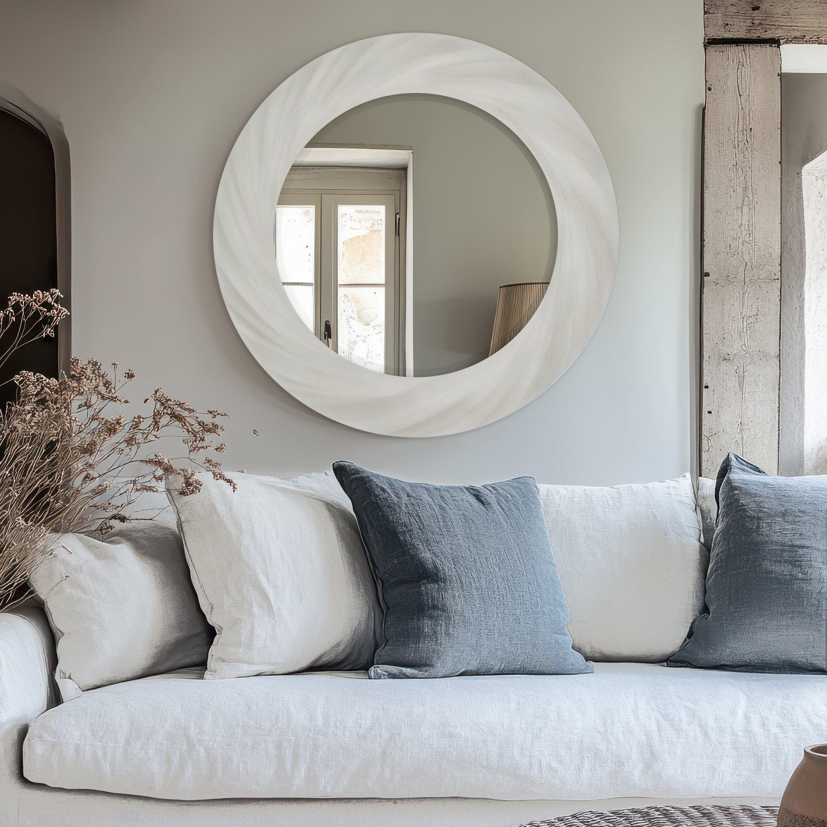 Maeve Twist Off White Round Wall Mirror