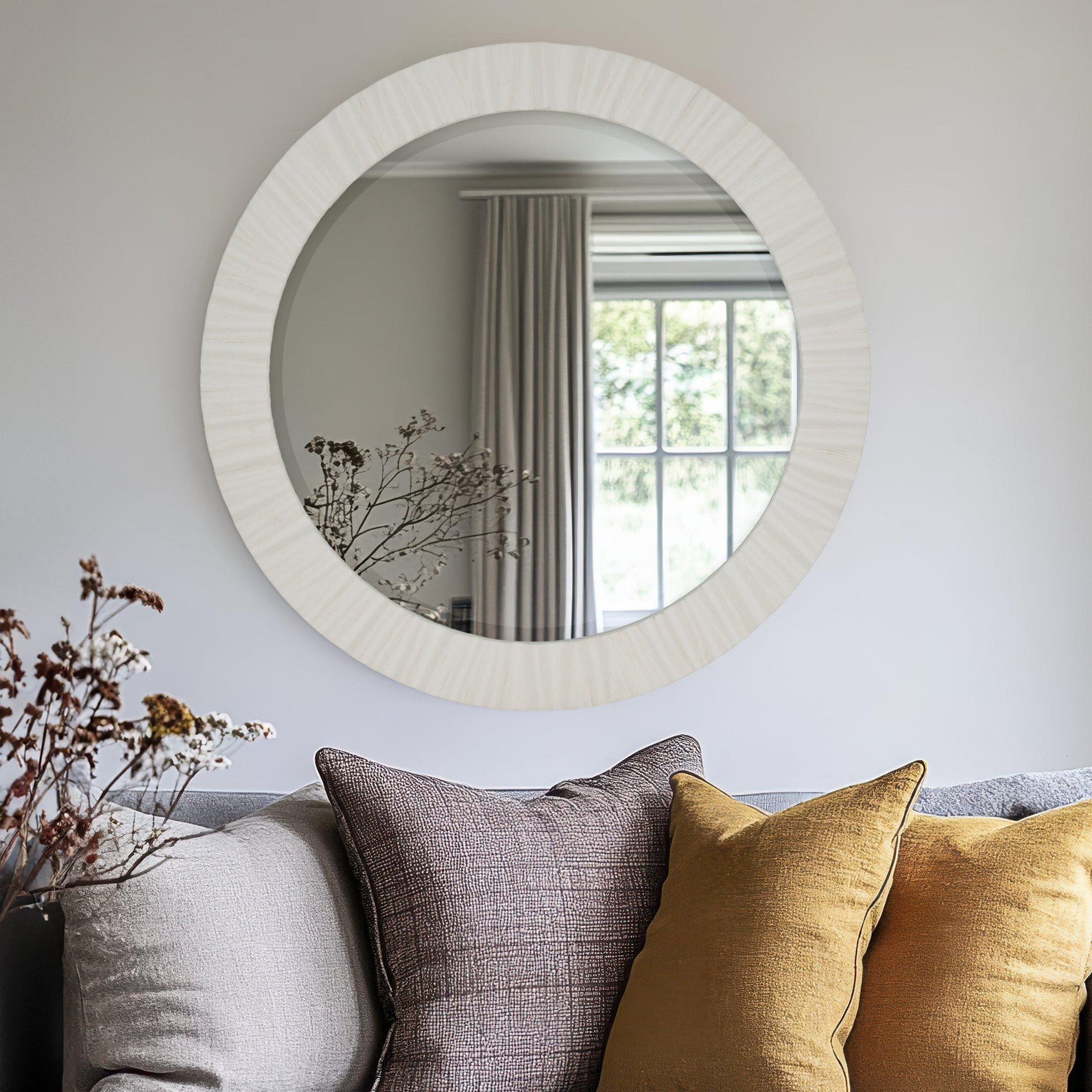 Langley Off White Round Wall Mirror