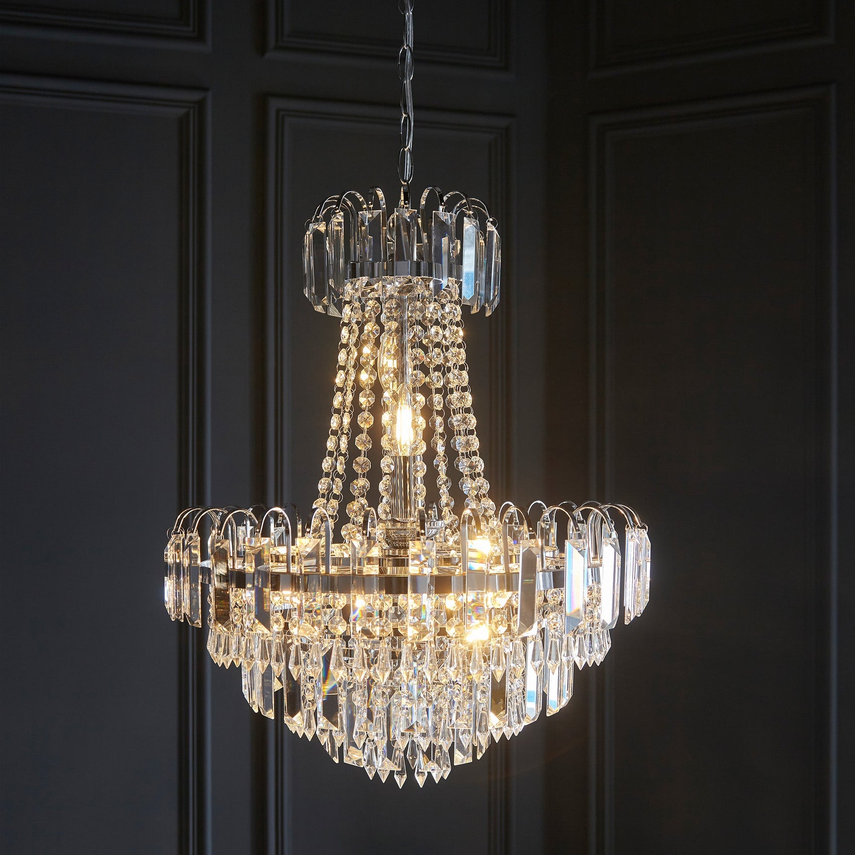Amor Chrome & Crystal Glass Droplets Chandelier - CLEARANCE