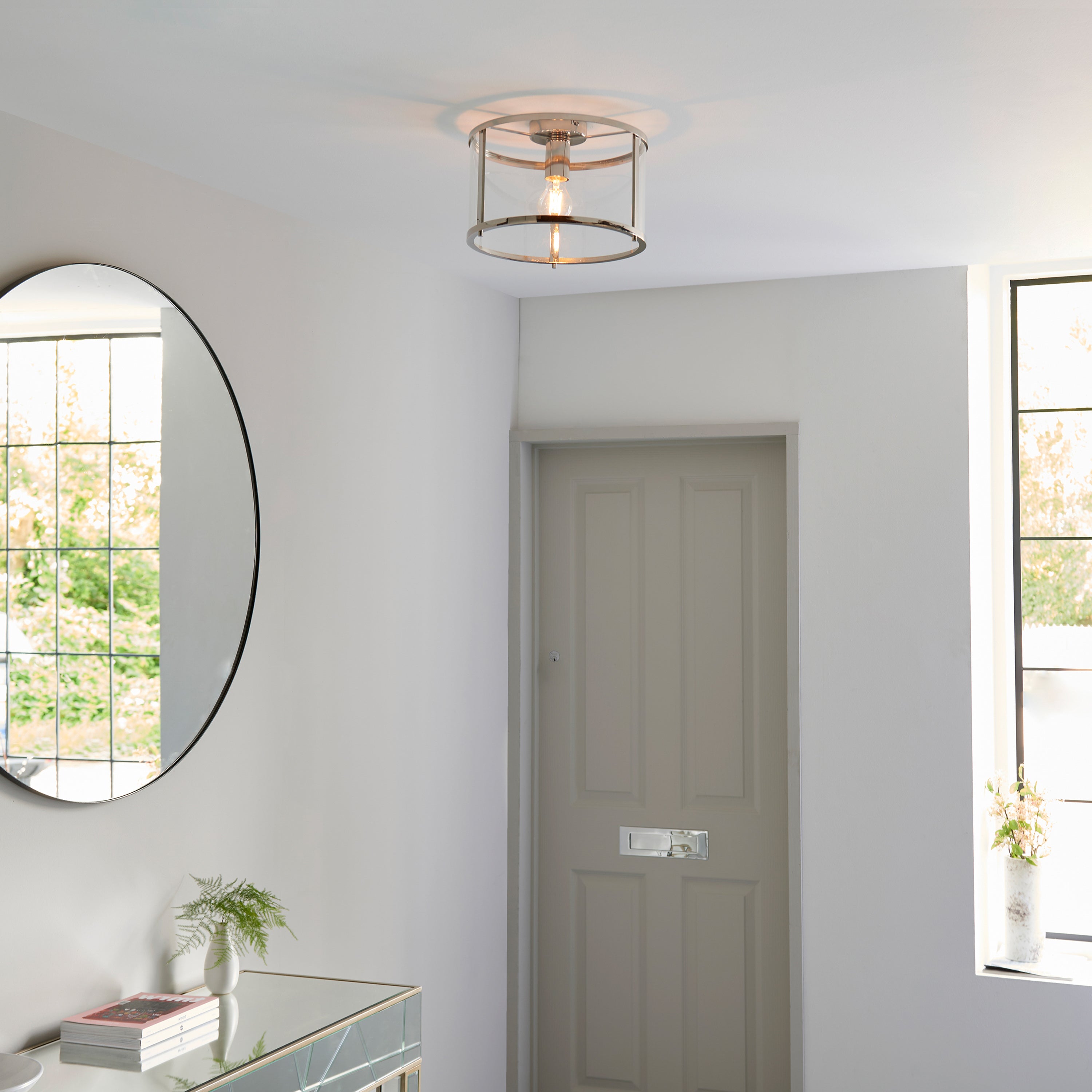Abern Bright Nickel & Clear Glass Ceiling Light