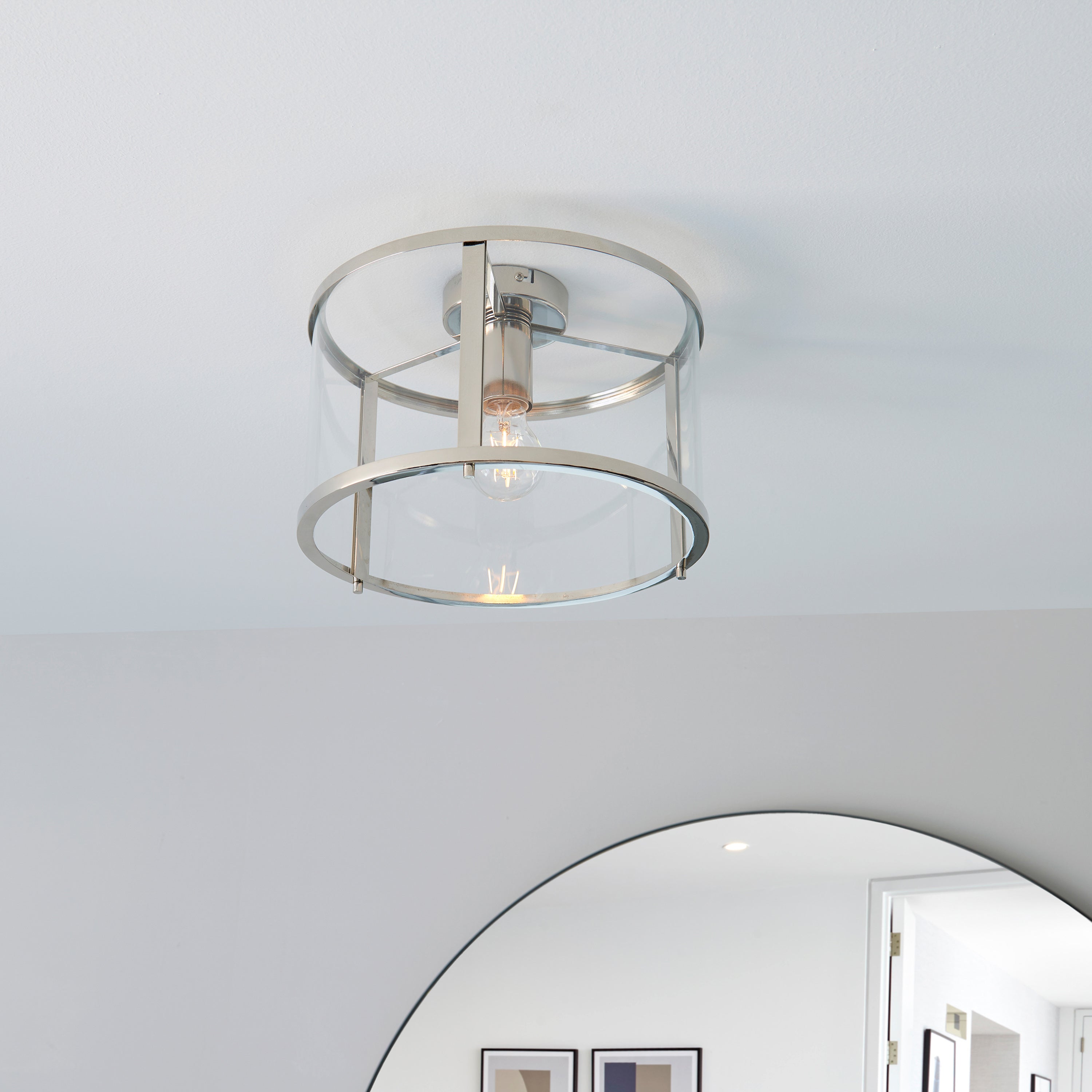 Abern Bright Nickel & Clear Glass Ceiling Light