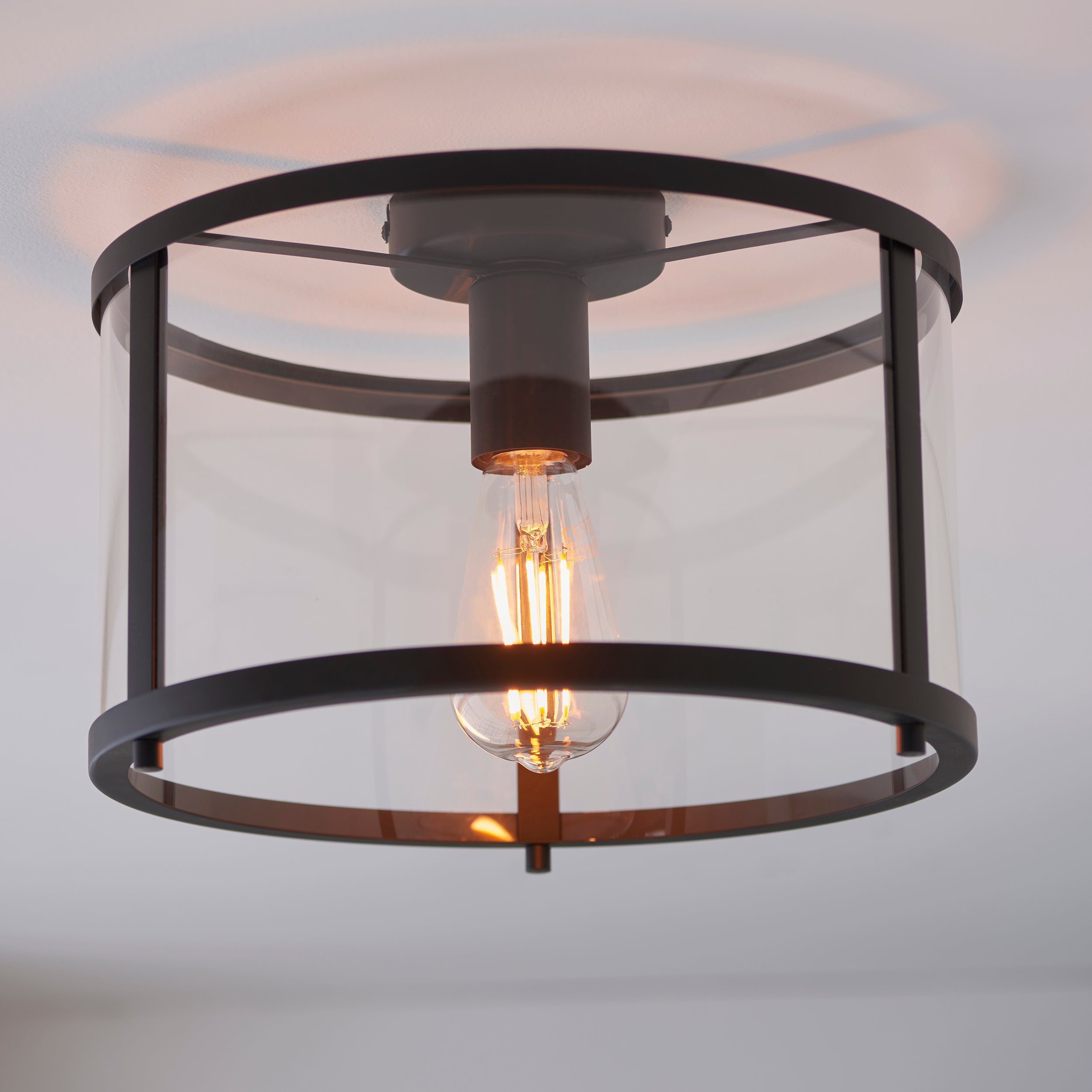 Abern Matt Black & Clear Glass Ceiling Light