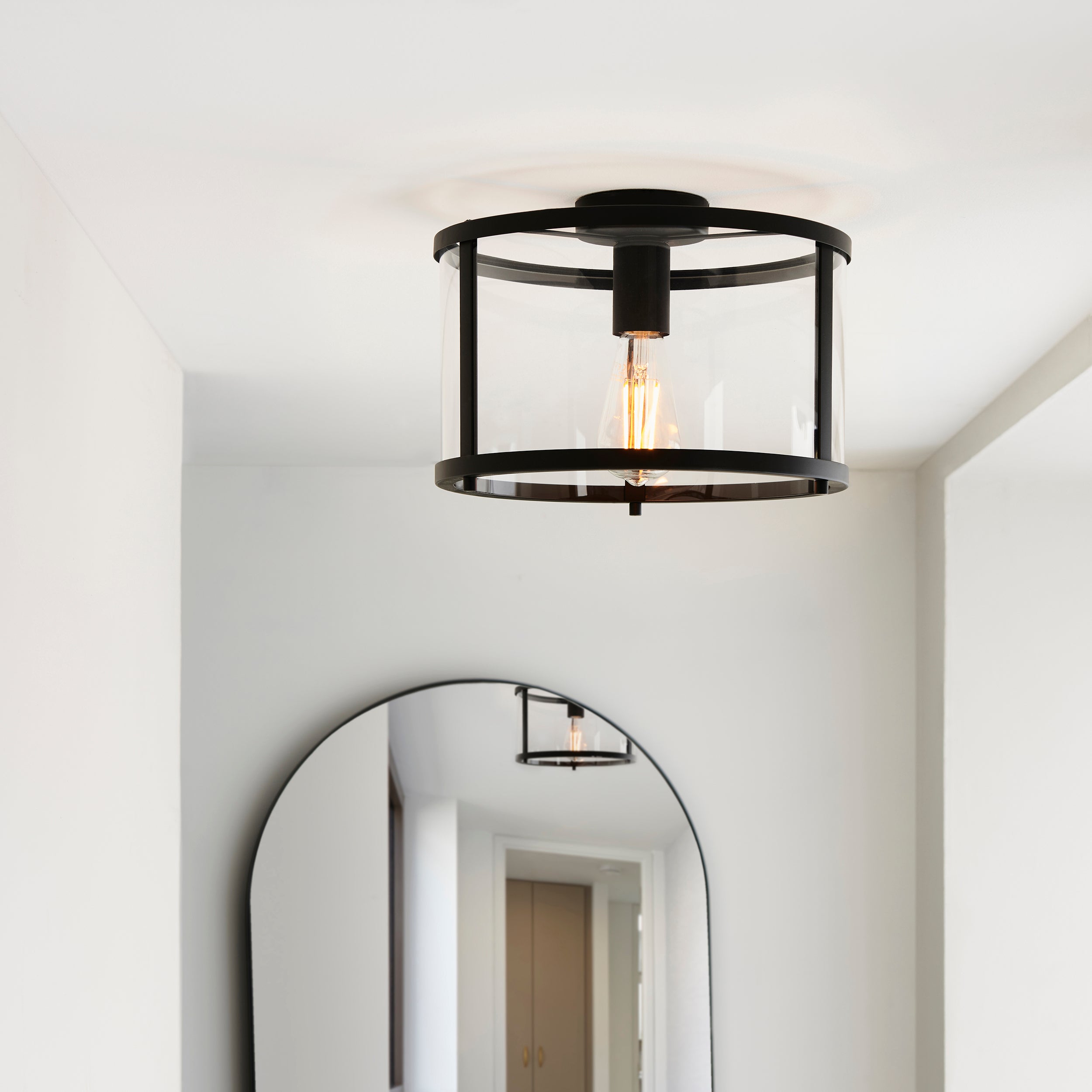 Abern Matt Black & Clear Glass Ceiling Light
