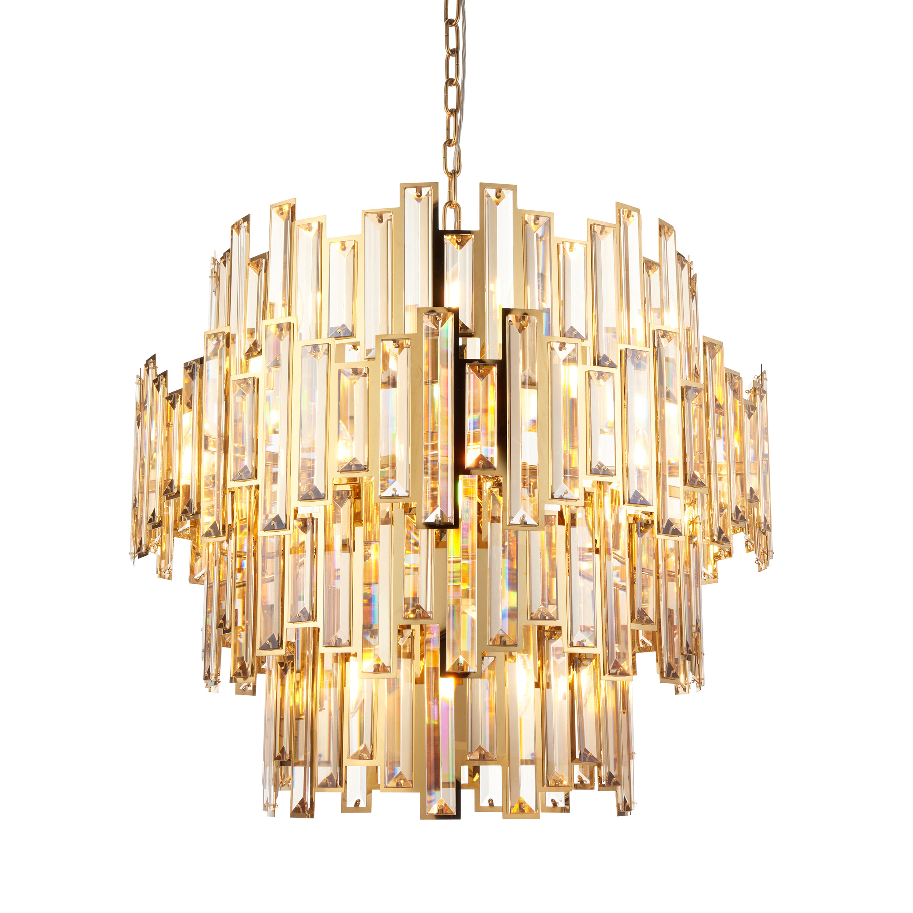Sabrina Champagne Gold & Crystal Glass Tiered Chandelier
