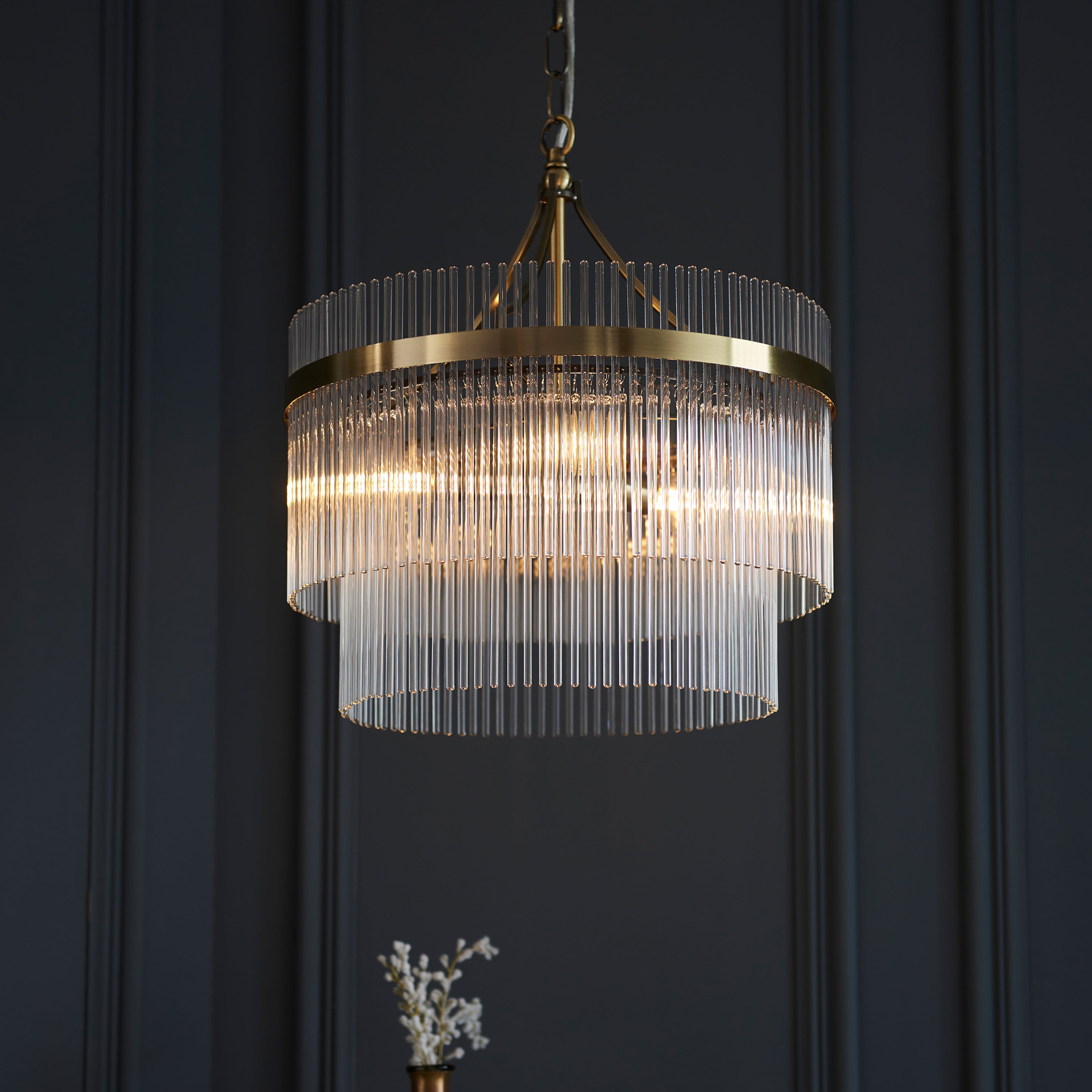 Vizzini Antique Brass Gold & Glass Pendant Light | Medium
