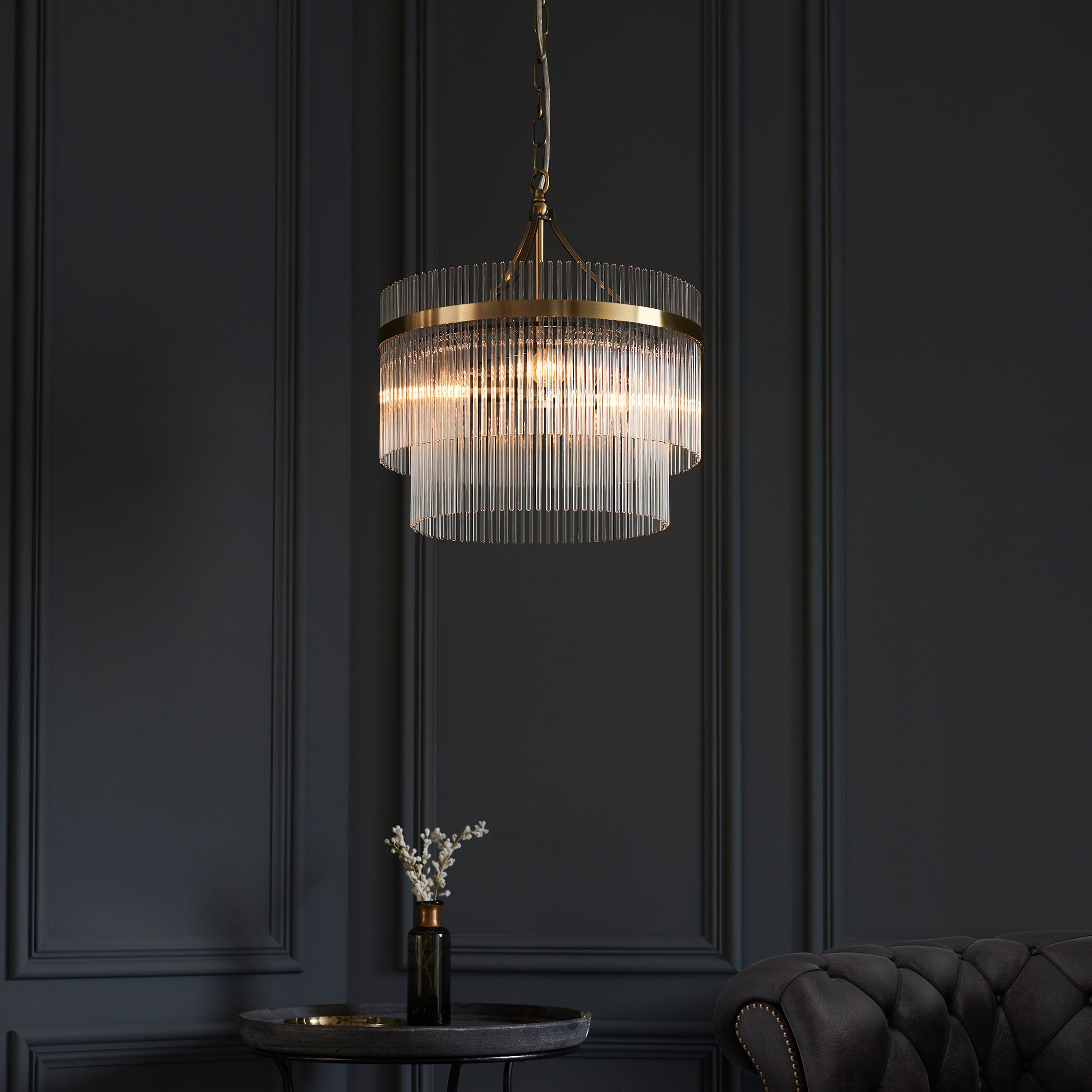 Vizzini Antique Brass Gold & Glass Pendant Light | Medium