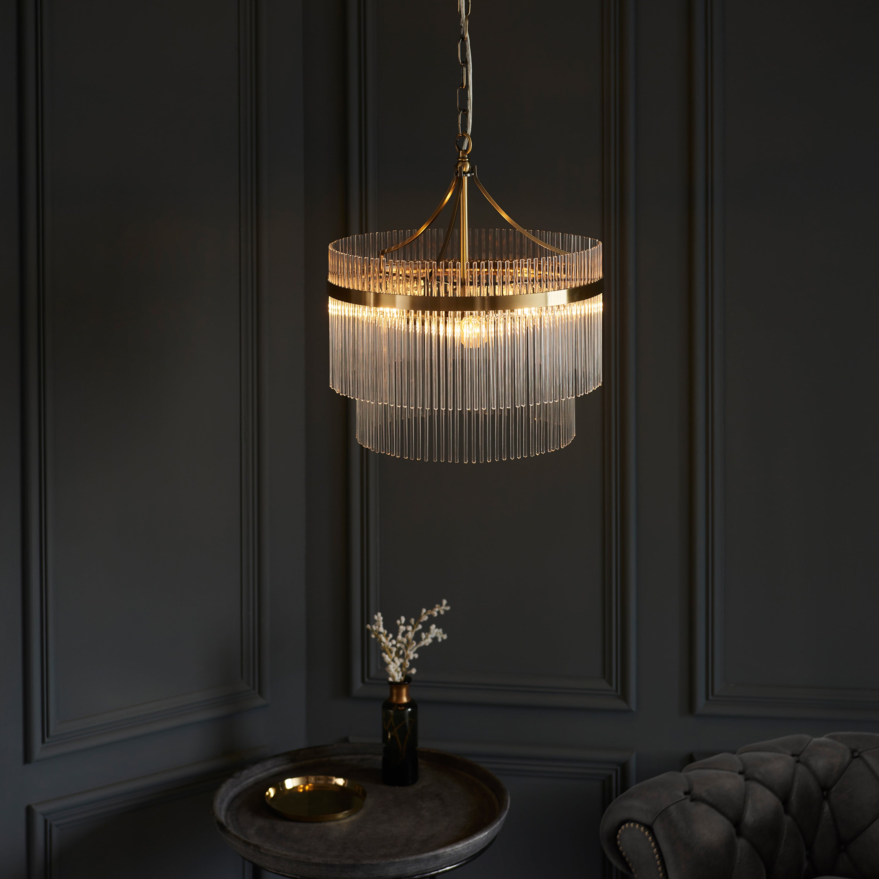 Vizzini Antique Brass Gold & Glass Pendant Light | Medium