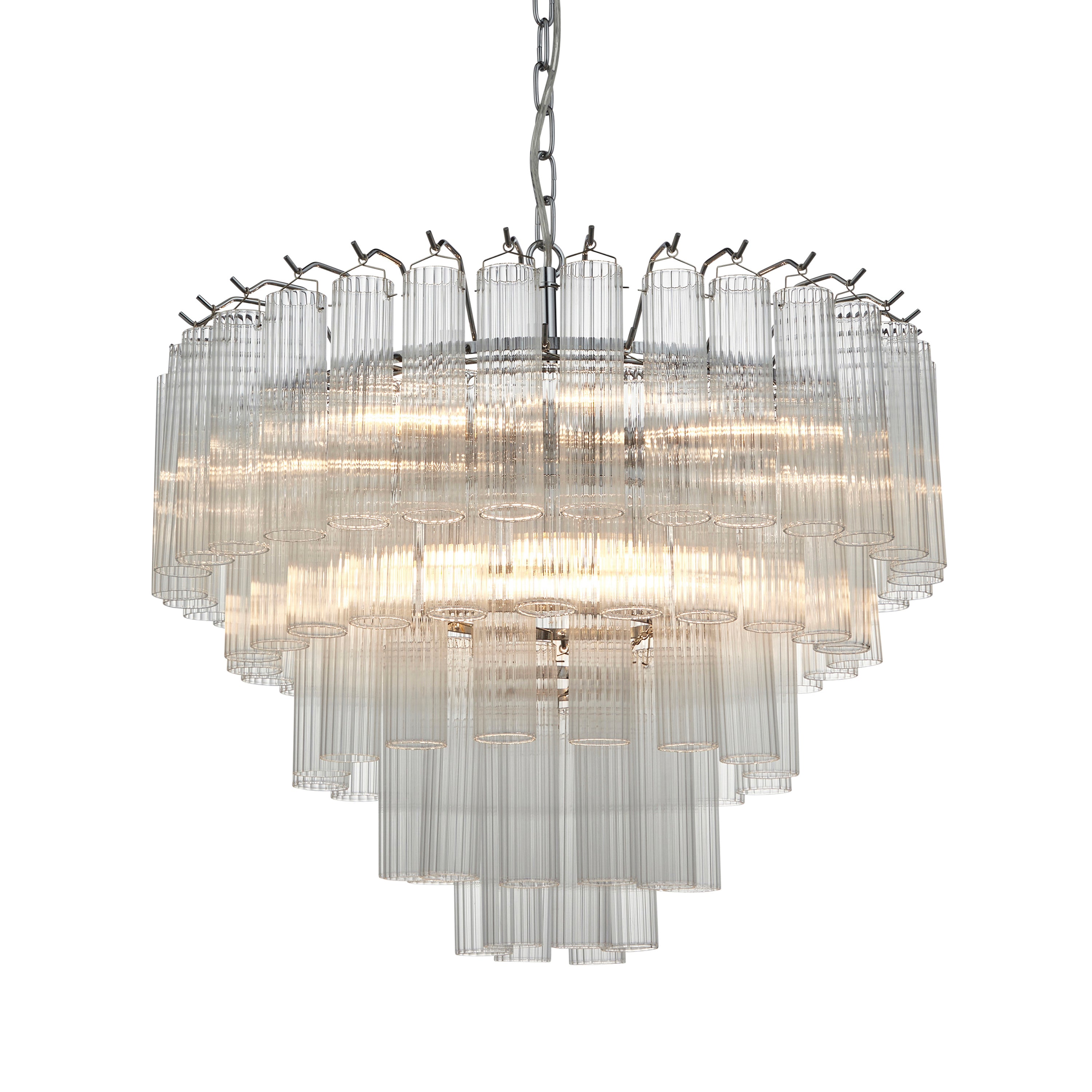 Balma Polished Nickel & Ribbed Glass Tiered Chandelier