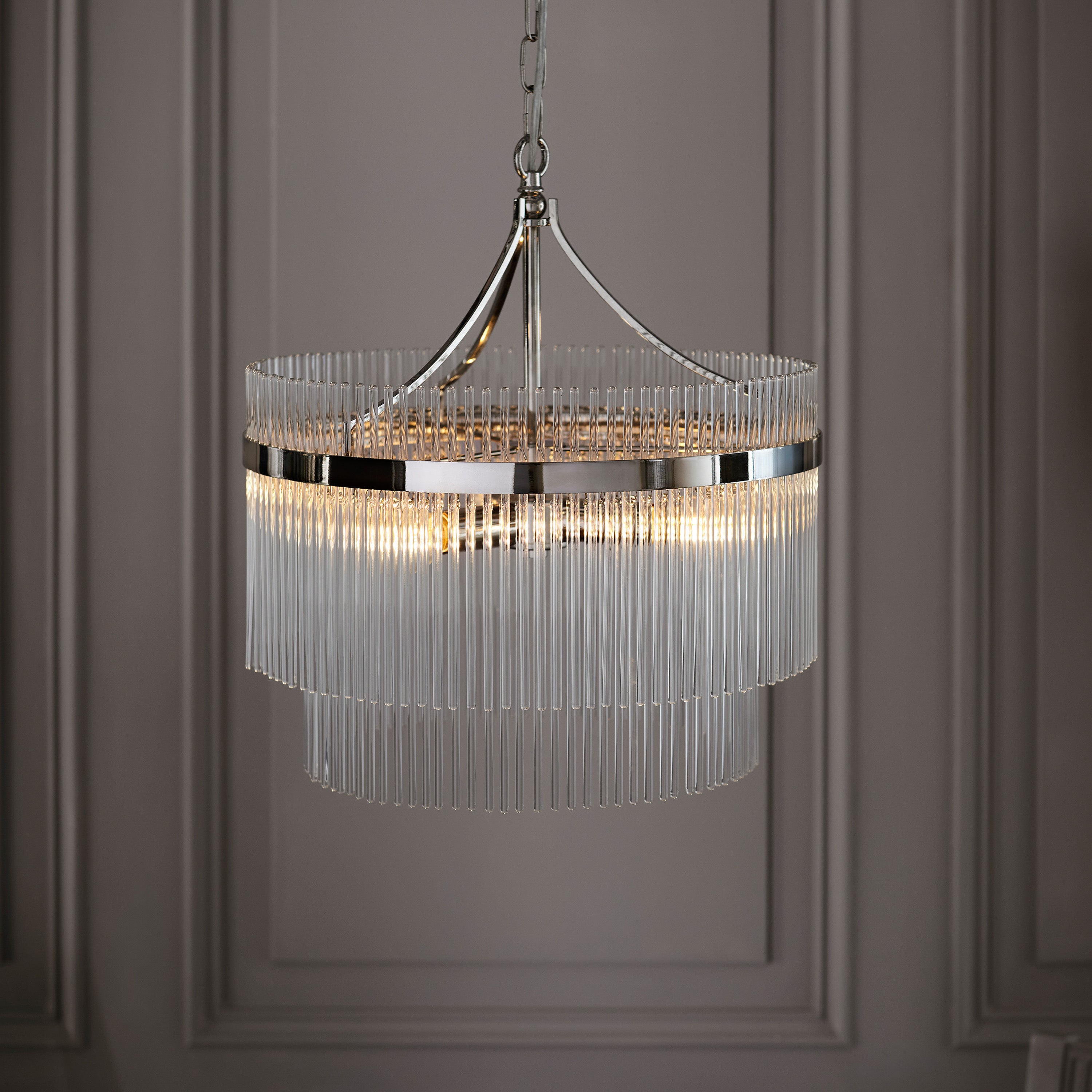 Vizzini Bright Nickel & Glass Pendant Light | Large