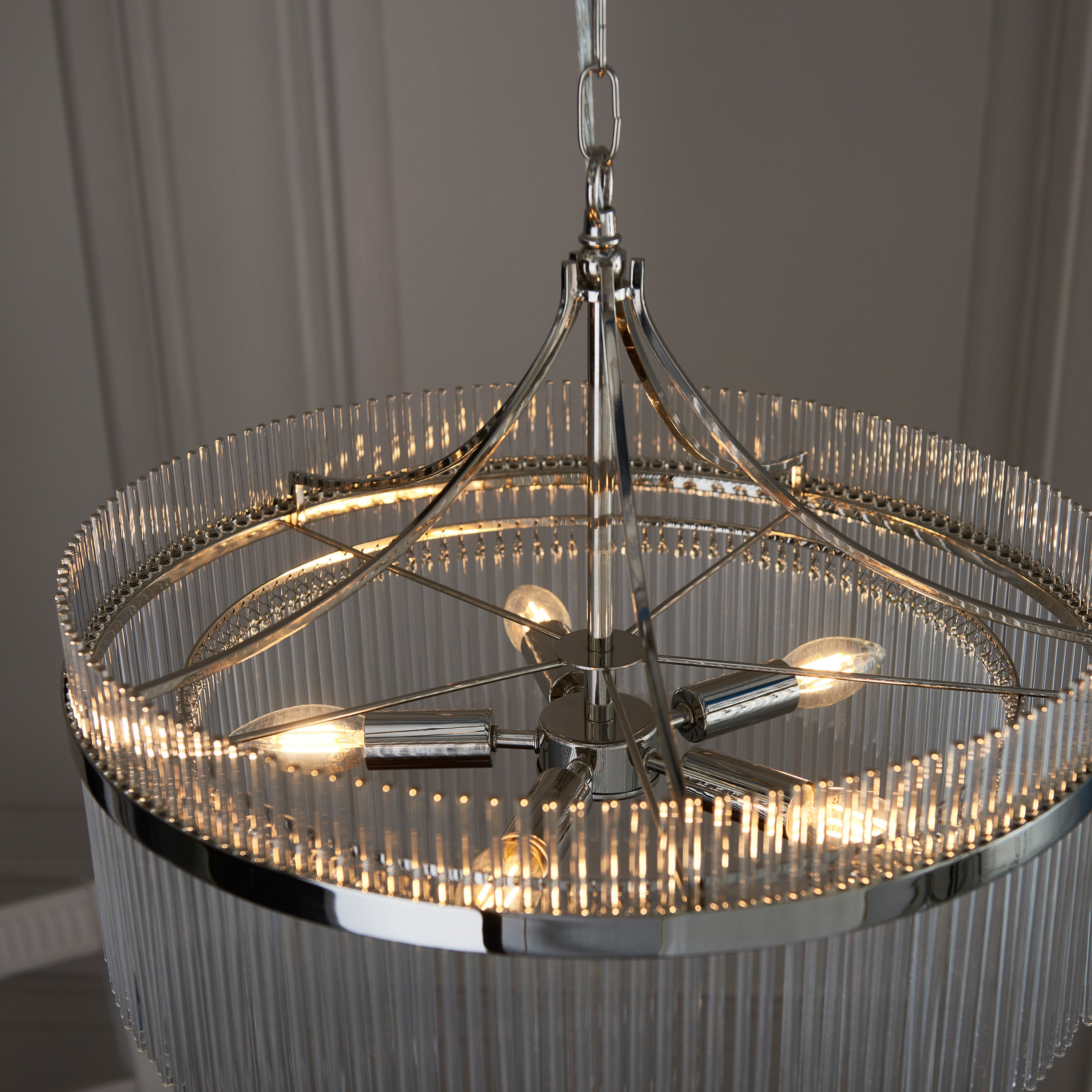 Vizzini Bright Nickel & Glass Pendant Light | Large