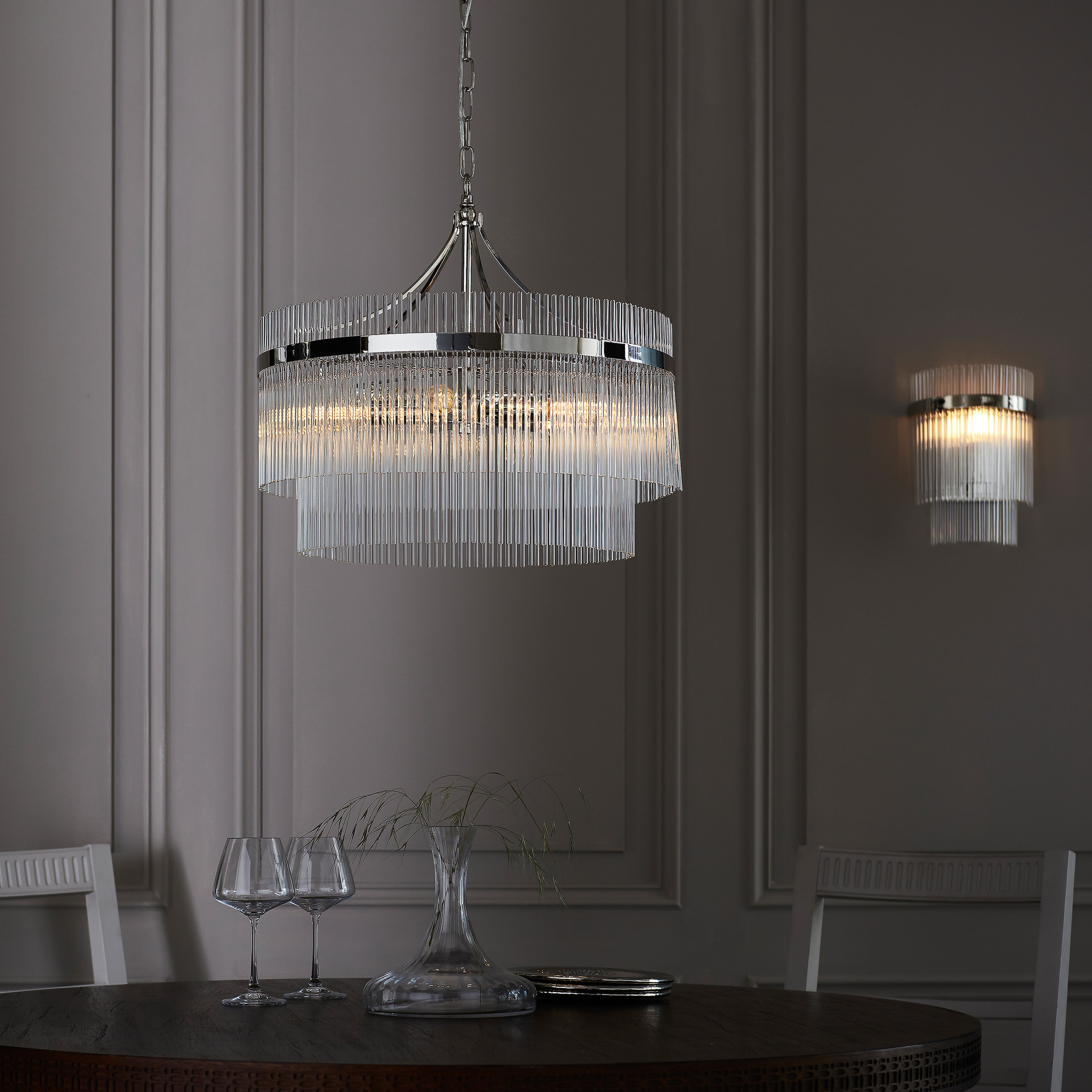 Vizzini Bright Nickel & Glass Pendant Light | Large