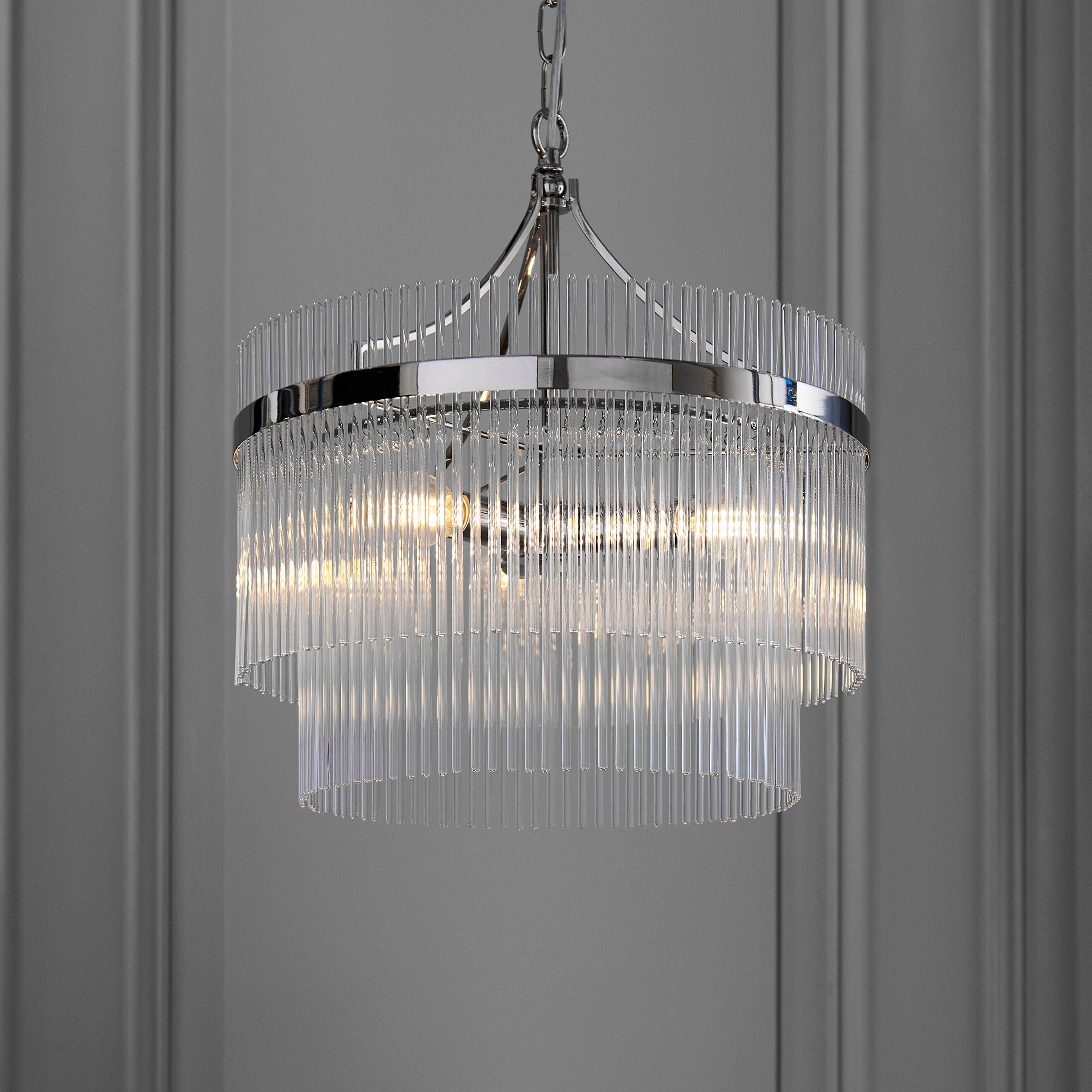 Vizzini Bright Nickel & Glass Pendant Light | Medium