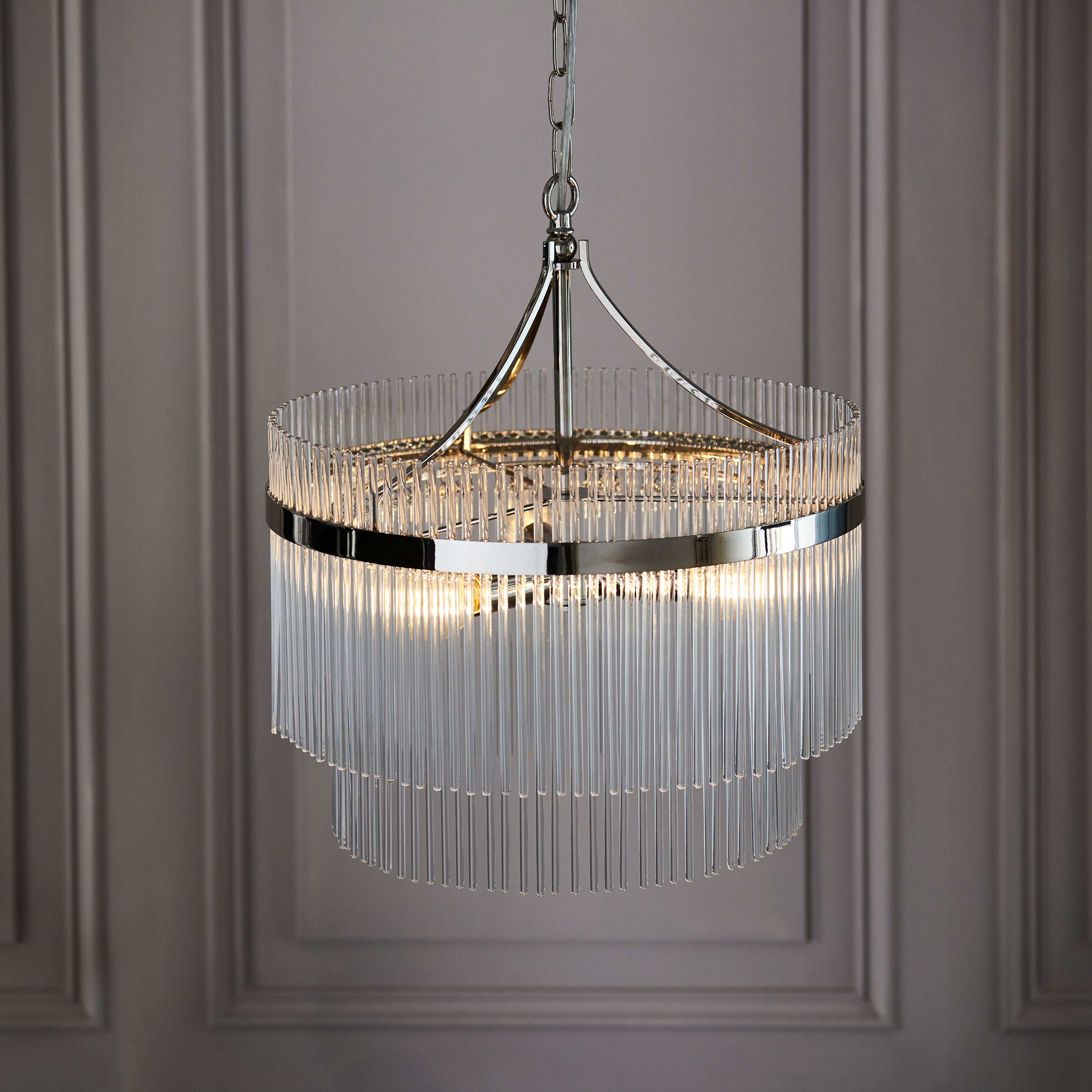 Vizzini Bright Nickel & Glass Pendant Light | Medium