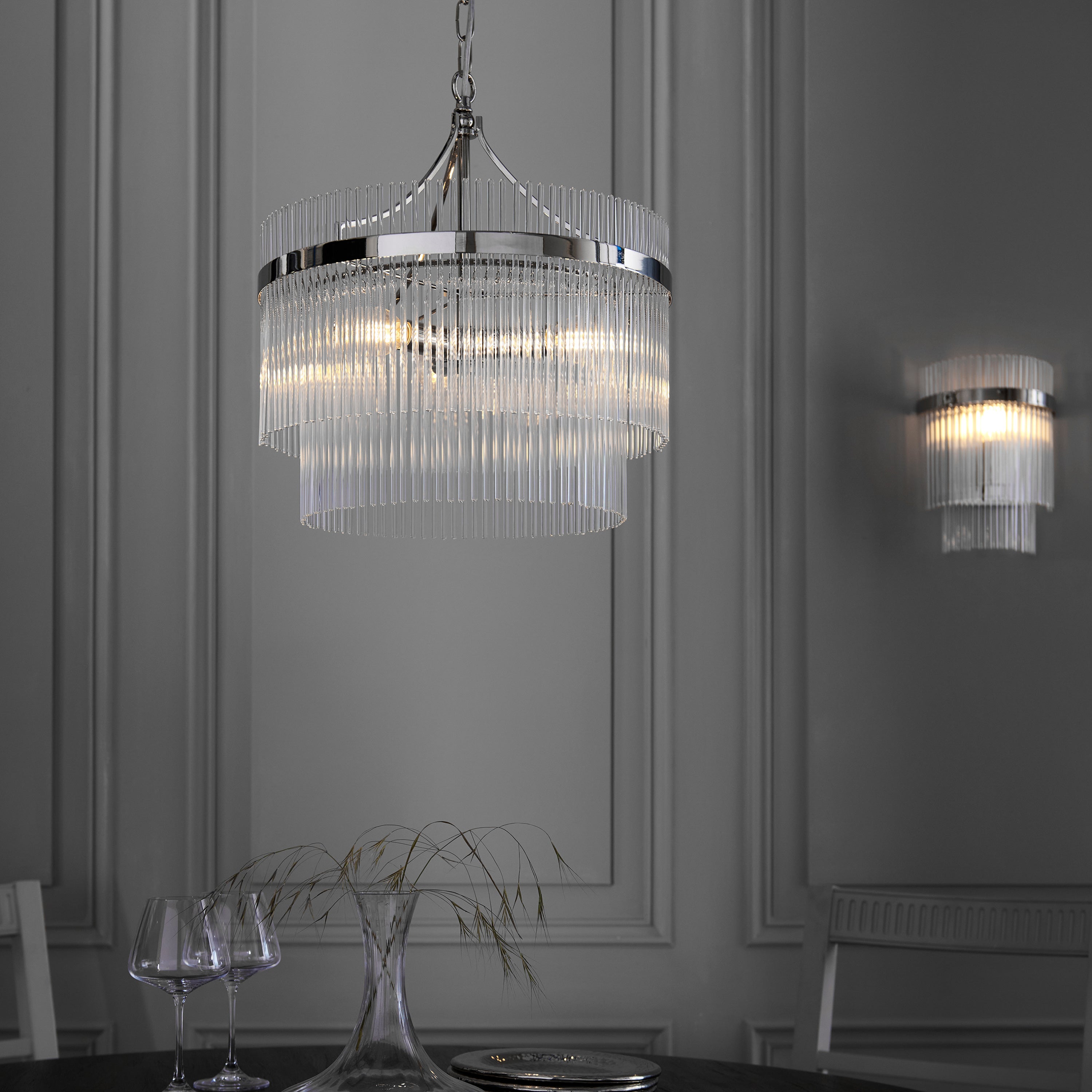 Vizzini Bright Nickel & Glass Pendant Light | Medium