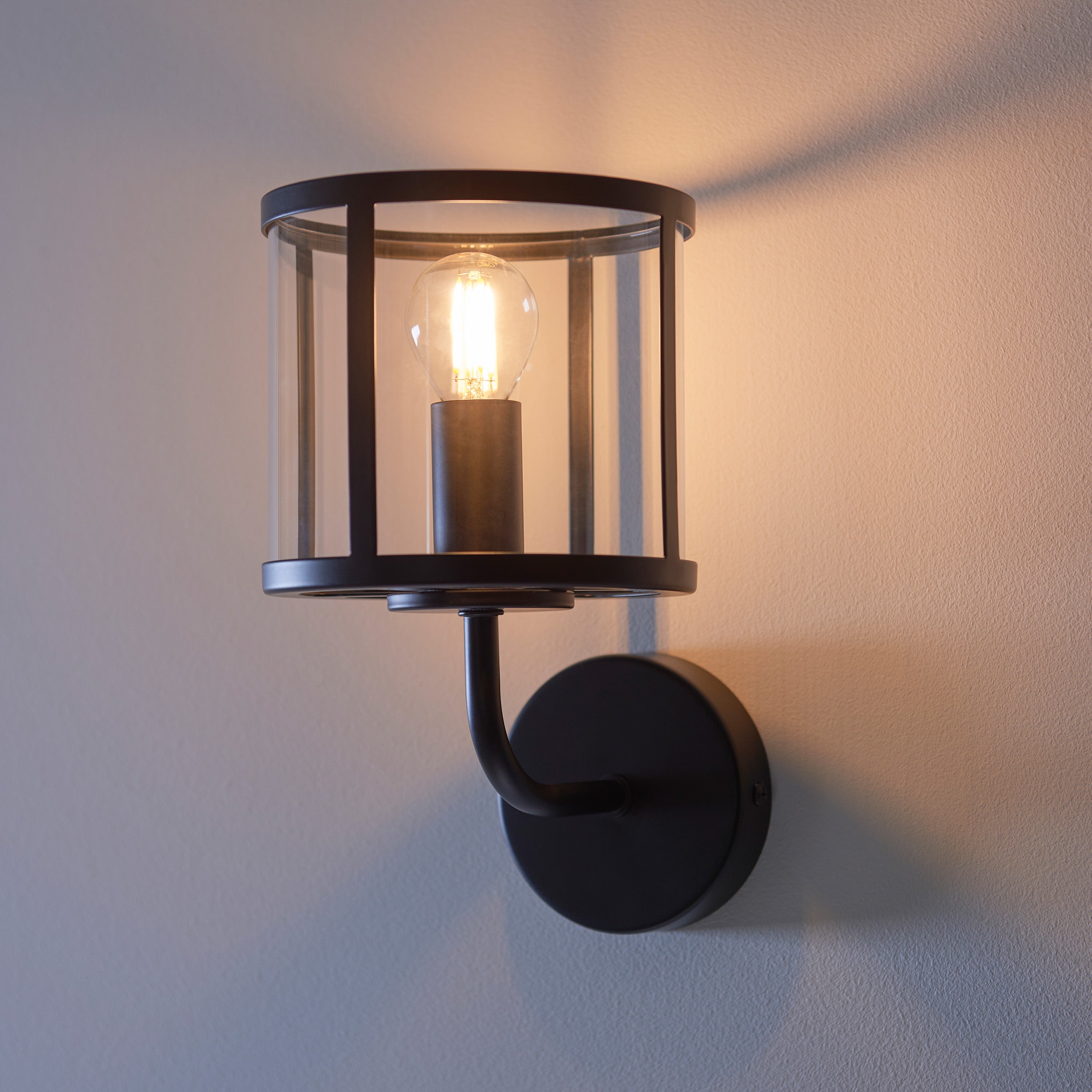 Abern Matt Black & Clear Glass Wall Light