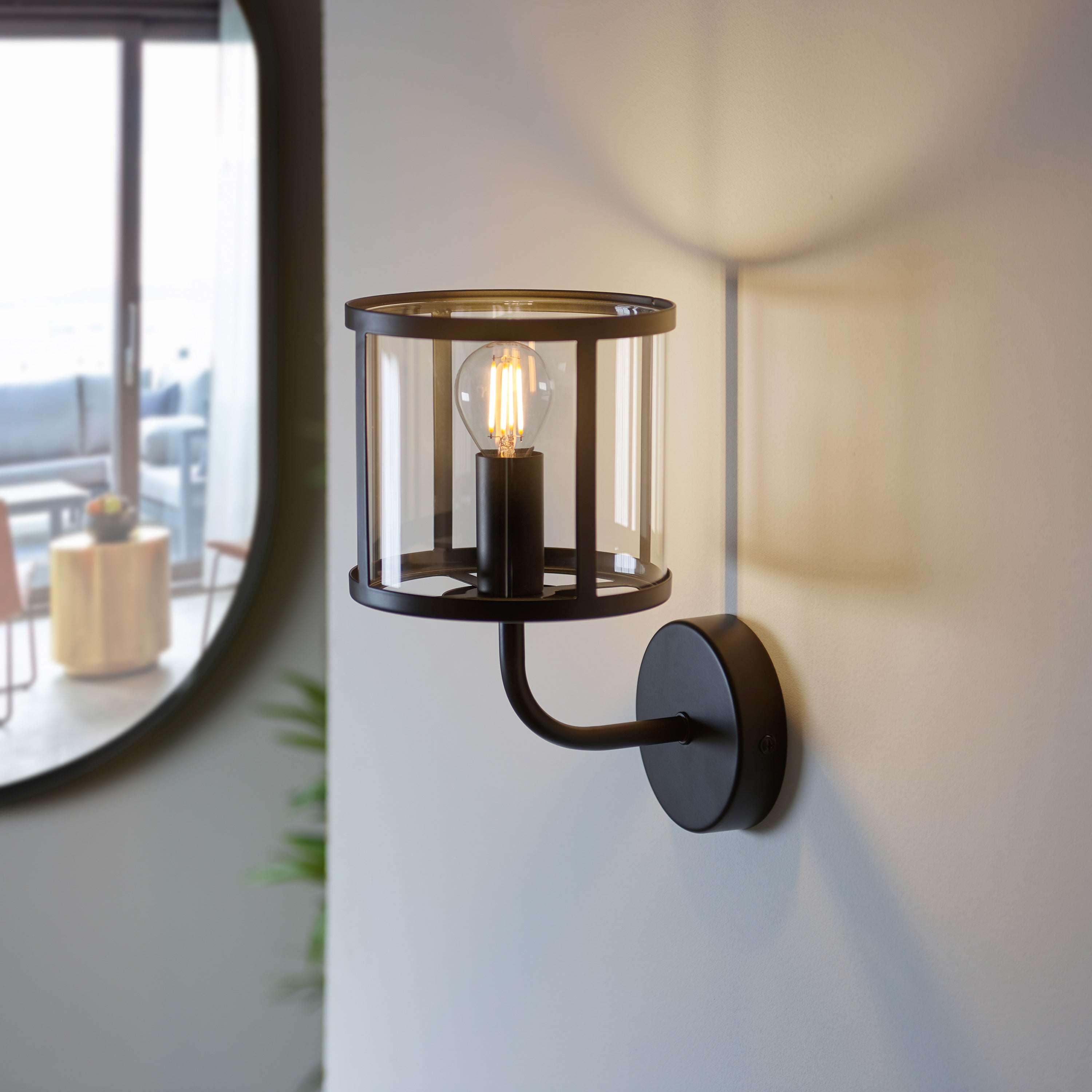 Abern Matt Black & Clear Glass Wall Light