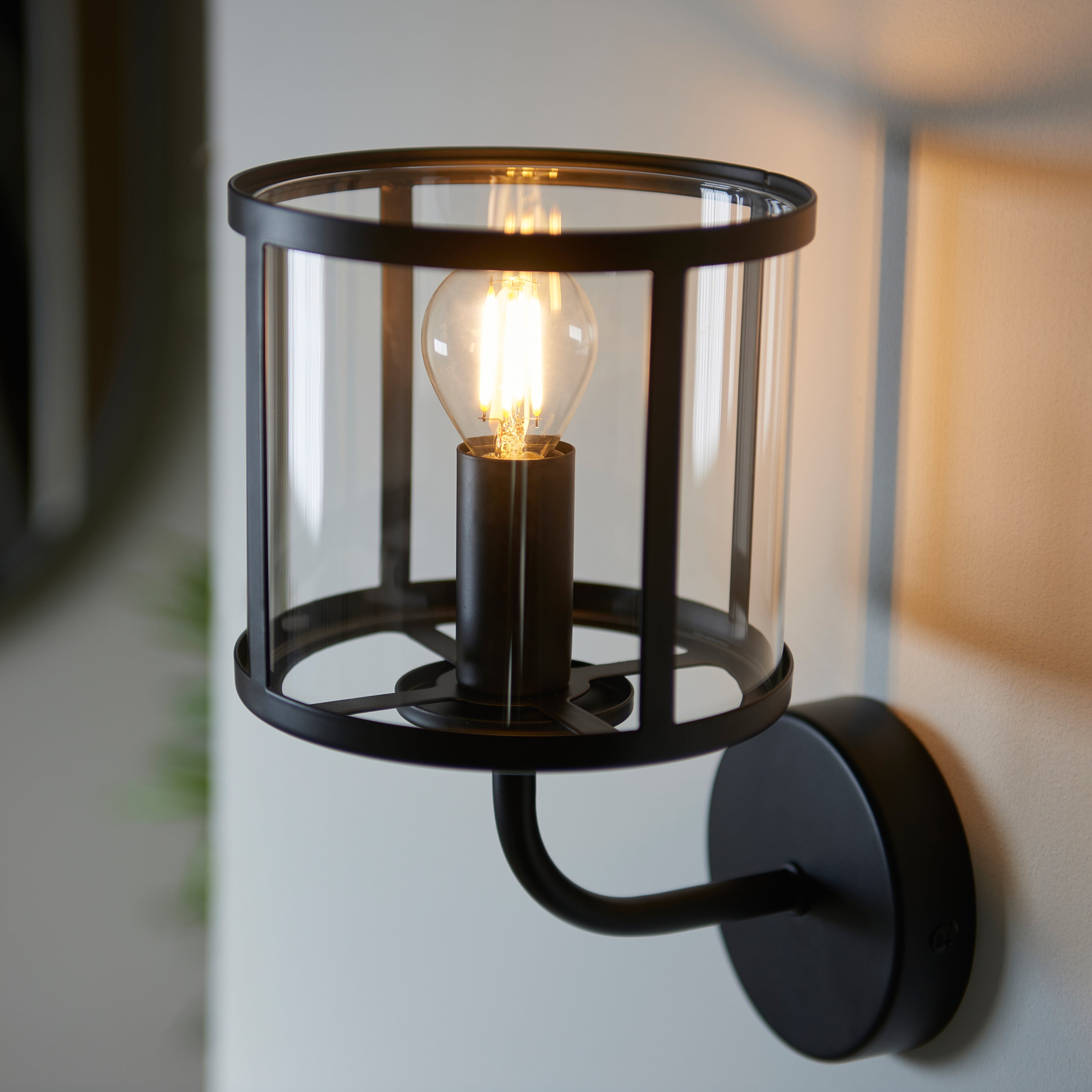 Abern Matt Black & Clear Glass Wall Light
