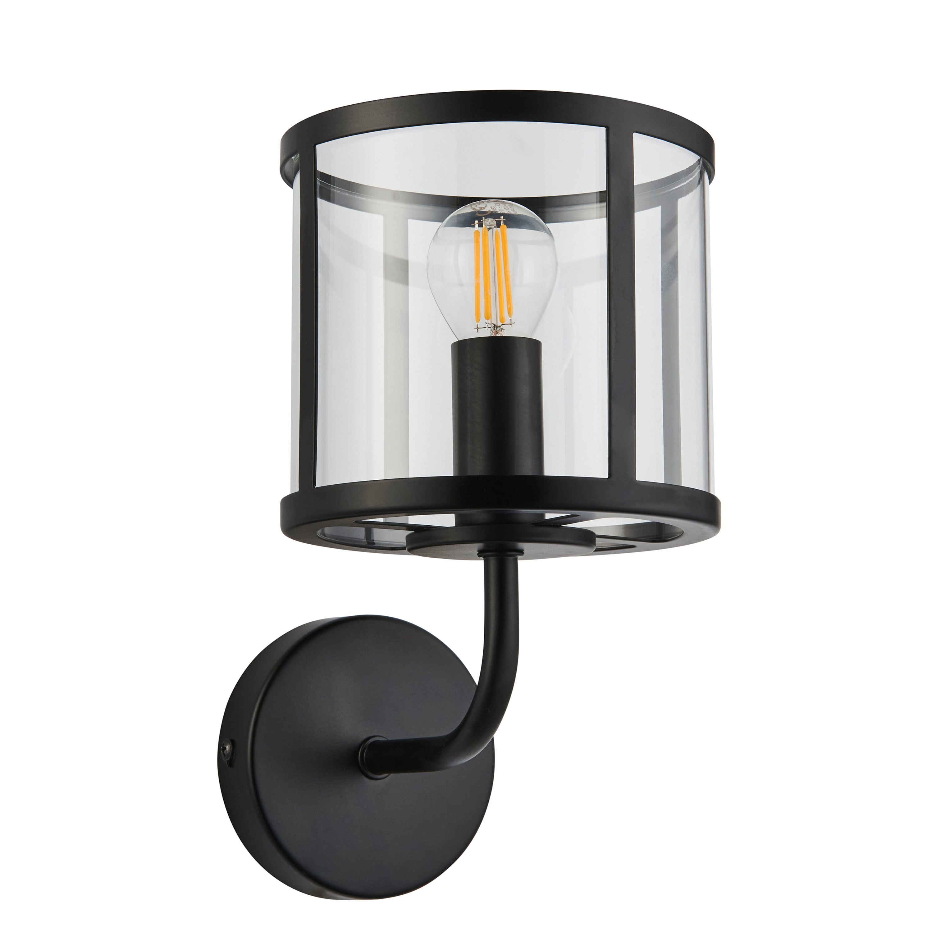 Abern Matt Black & Clear Glass Wall Light