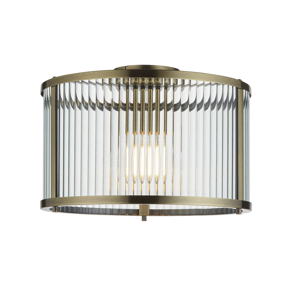 Hayden Antique Brass & Clear Ribbed Glass Ceiling Light