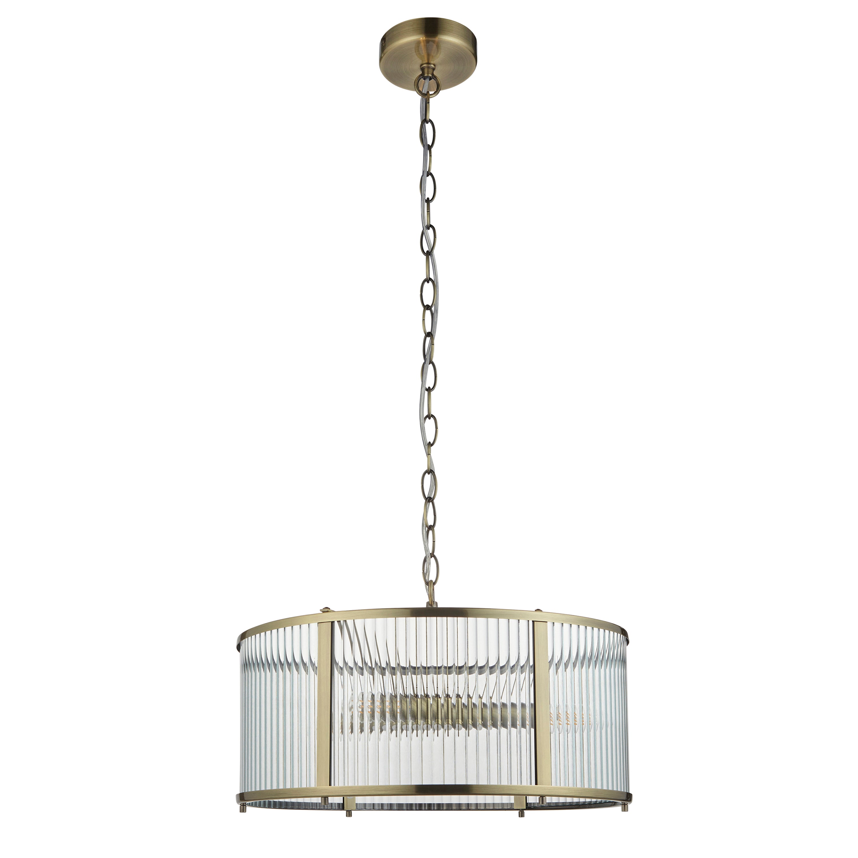 Hayden Antique Brass Gold & Ribbed Glass Pendant Light | Small