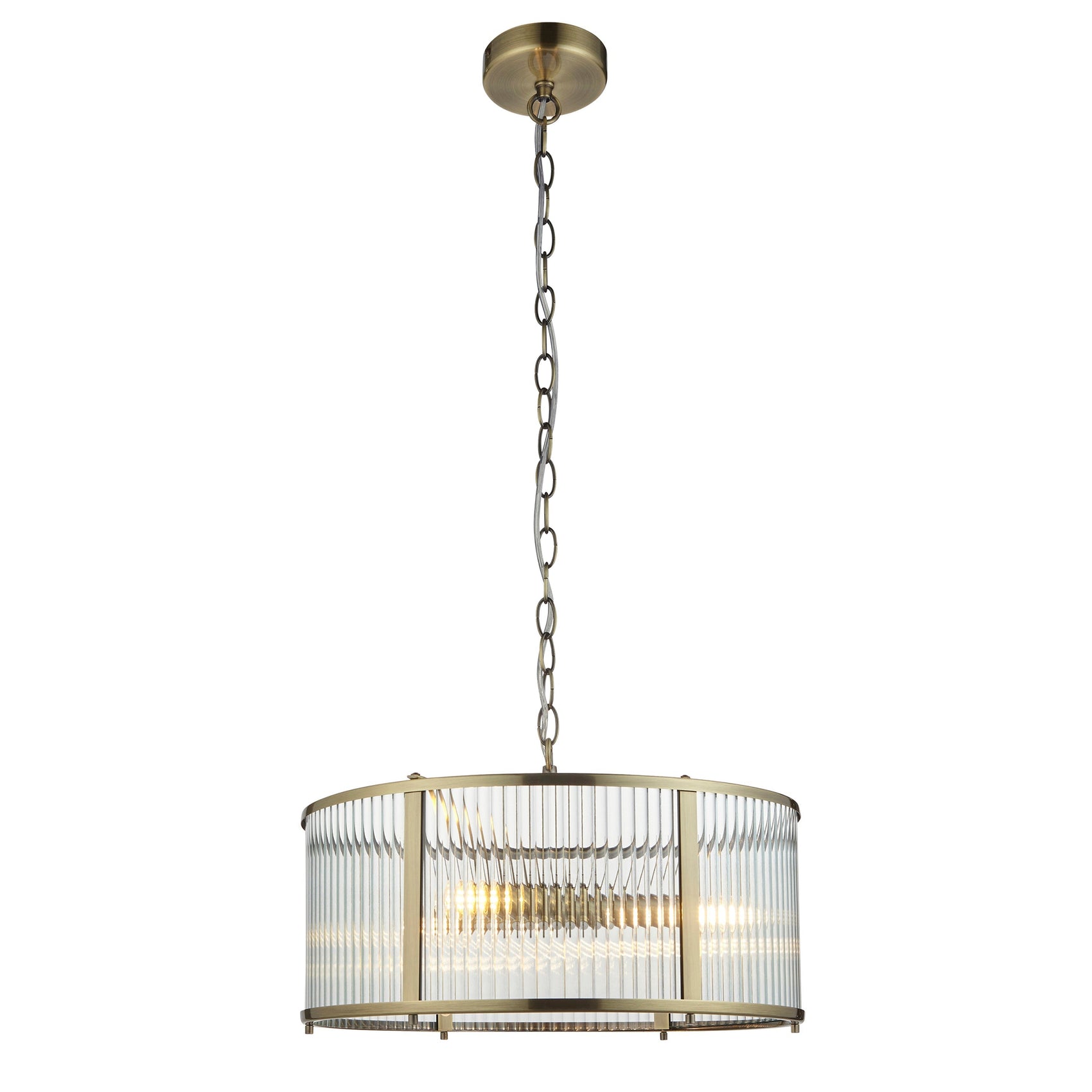 Hayden Antique Brass Gold & Ribbed Glass Pendant Light | Small