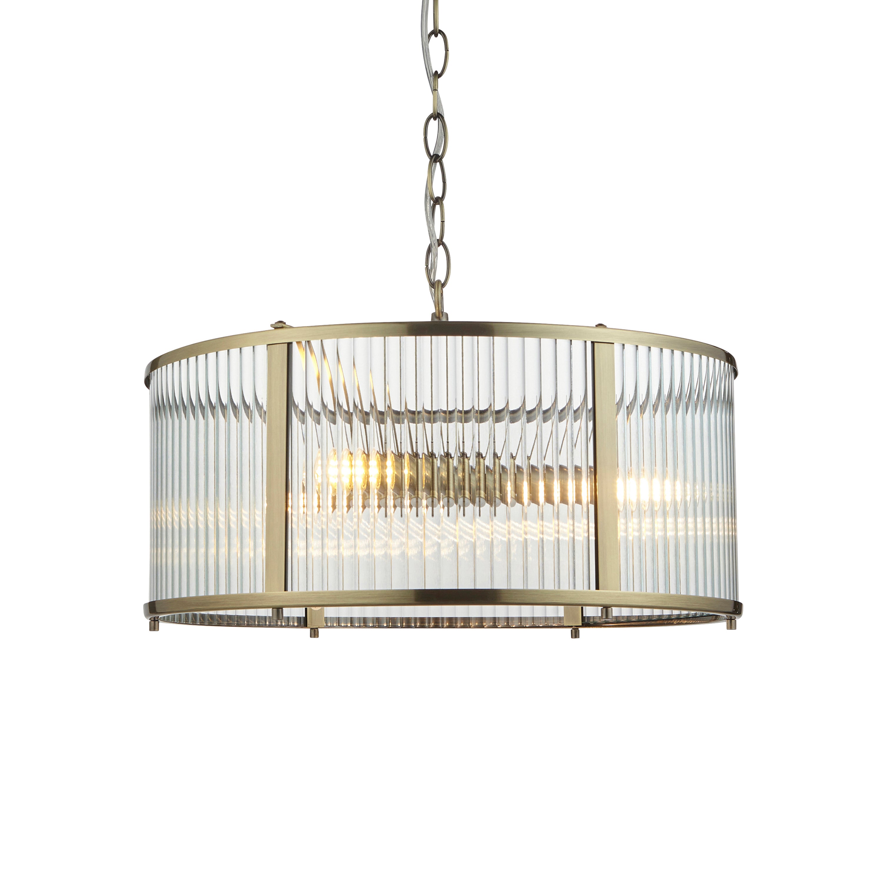 Hayden Antique Brass Gold & Ribbed Glass Pendant Light | Small