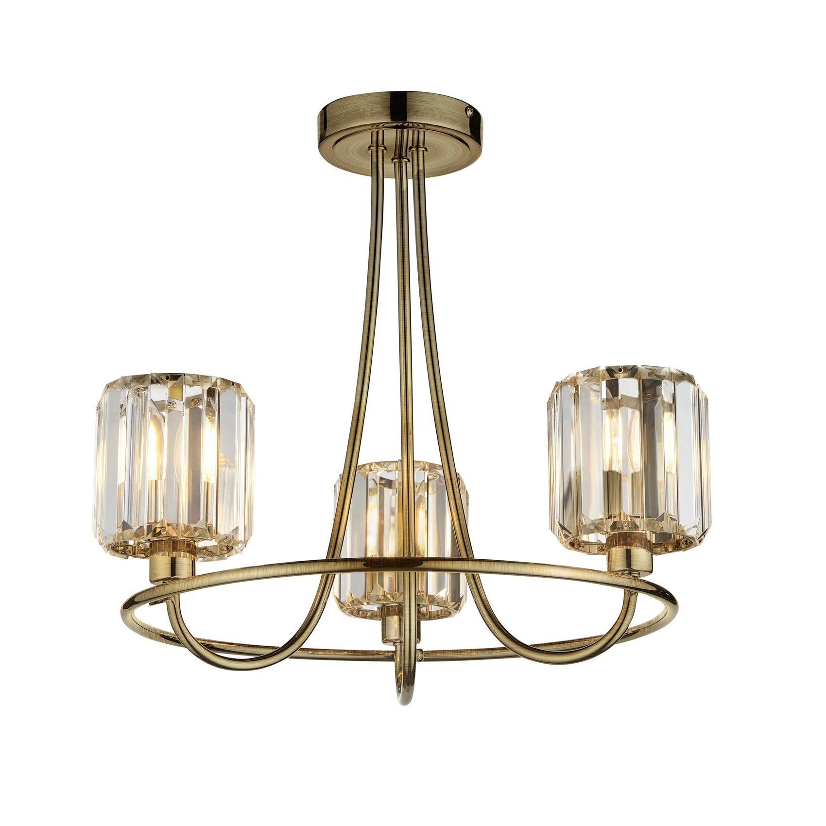 Denton Antique Brass & Faceted Glass Ceiling Light