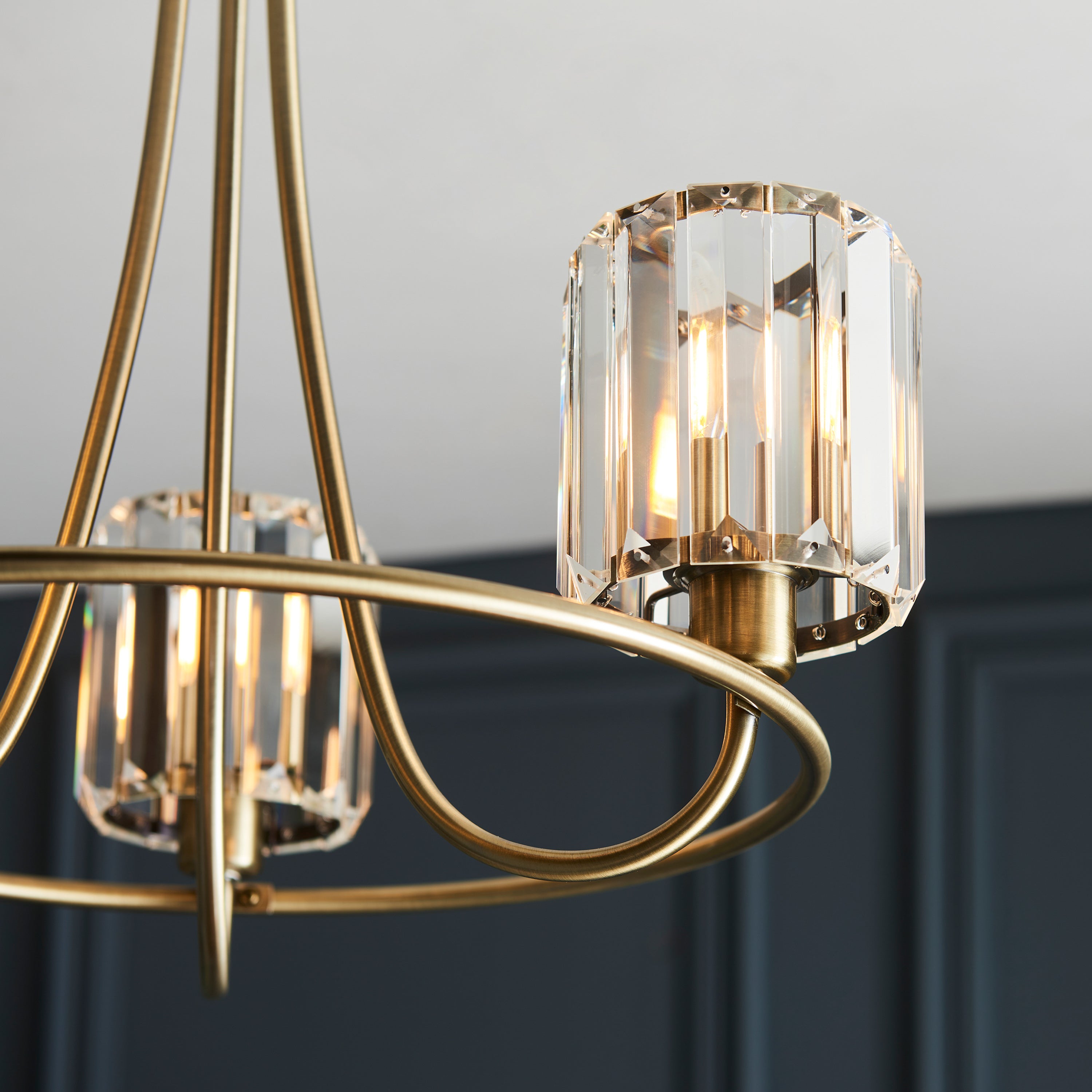 Denton Antique Brass & Faceted Glass Ceiling Light