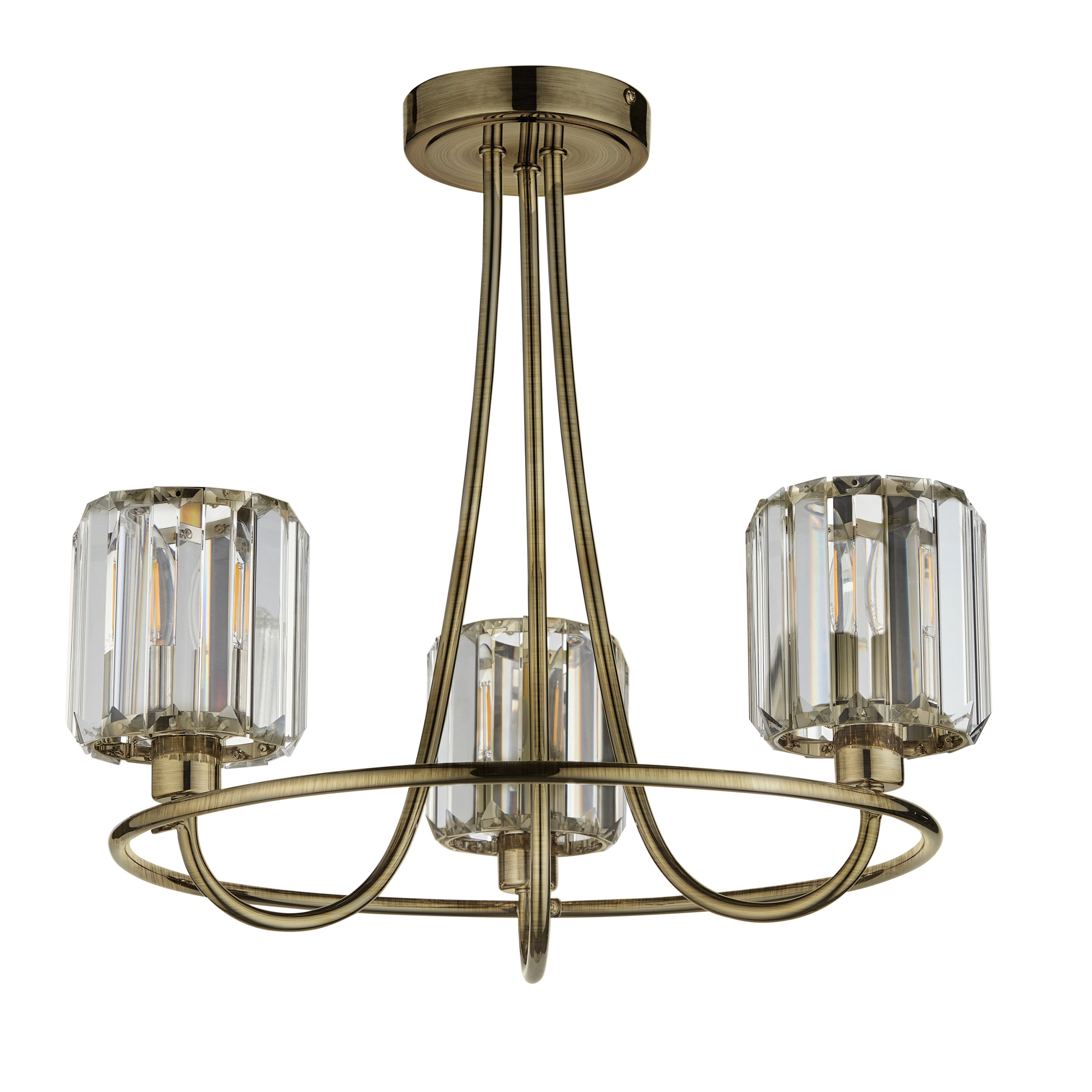 Denton Antique Brass & Faceted Glass Ceiling Light