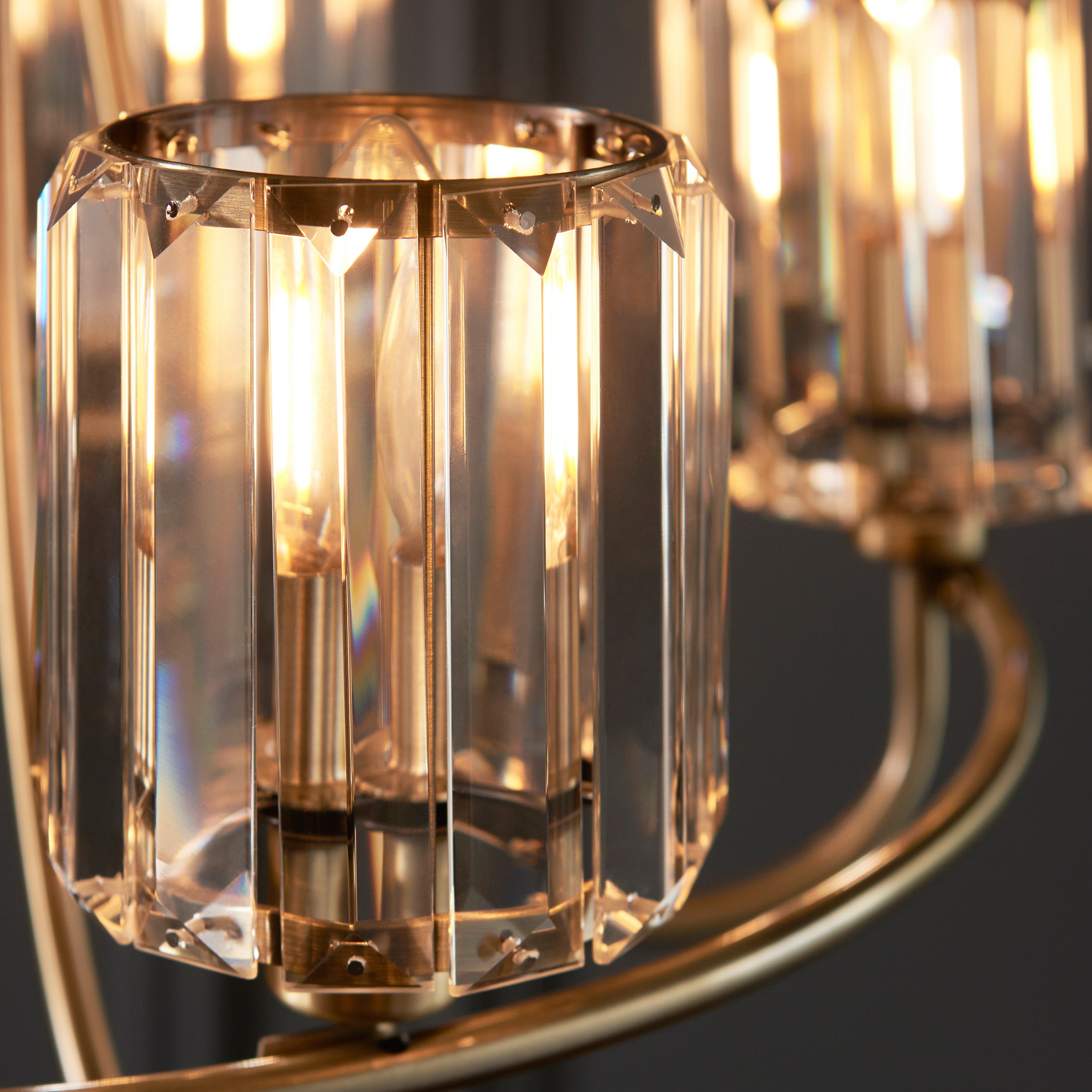 Denton Antique Brass & Faceted Glass Pendant Light