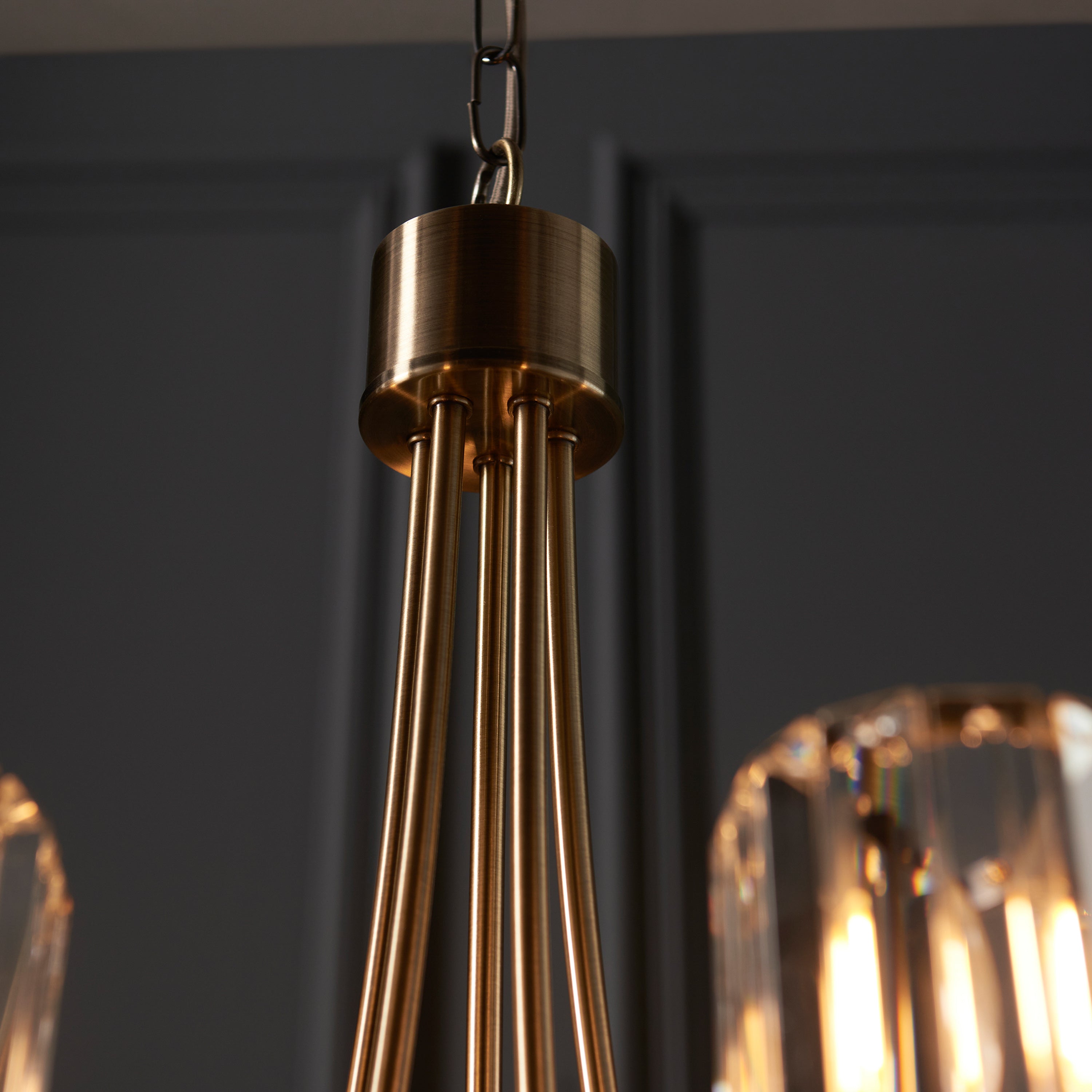 Denton Antique Brass & Faceted Glass Pendant Light