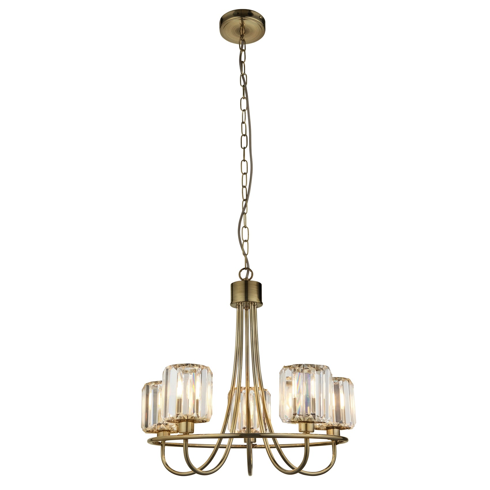 Denton Antique Brass & Faceted Glass Pendant Light
