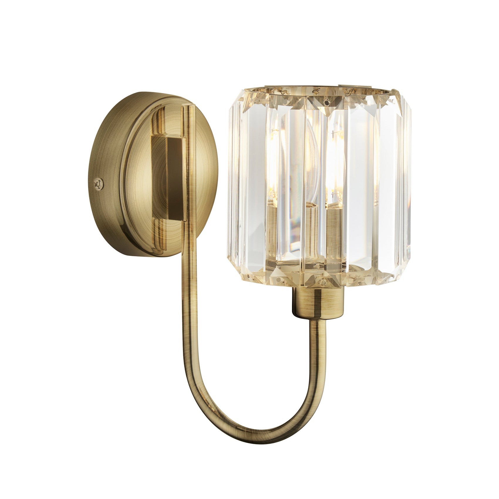 Denton Antique Brass & Faceted Glass Wall Light