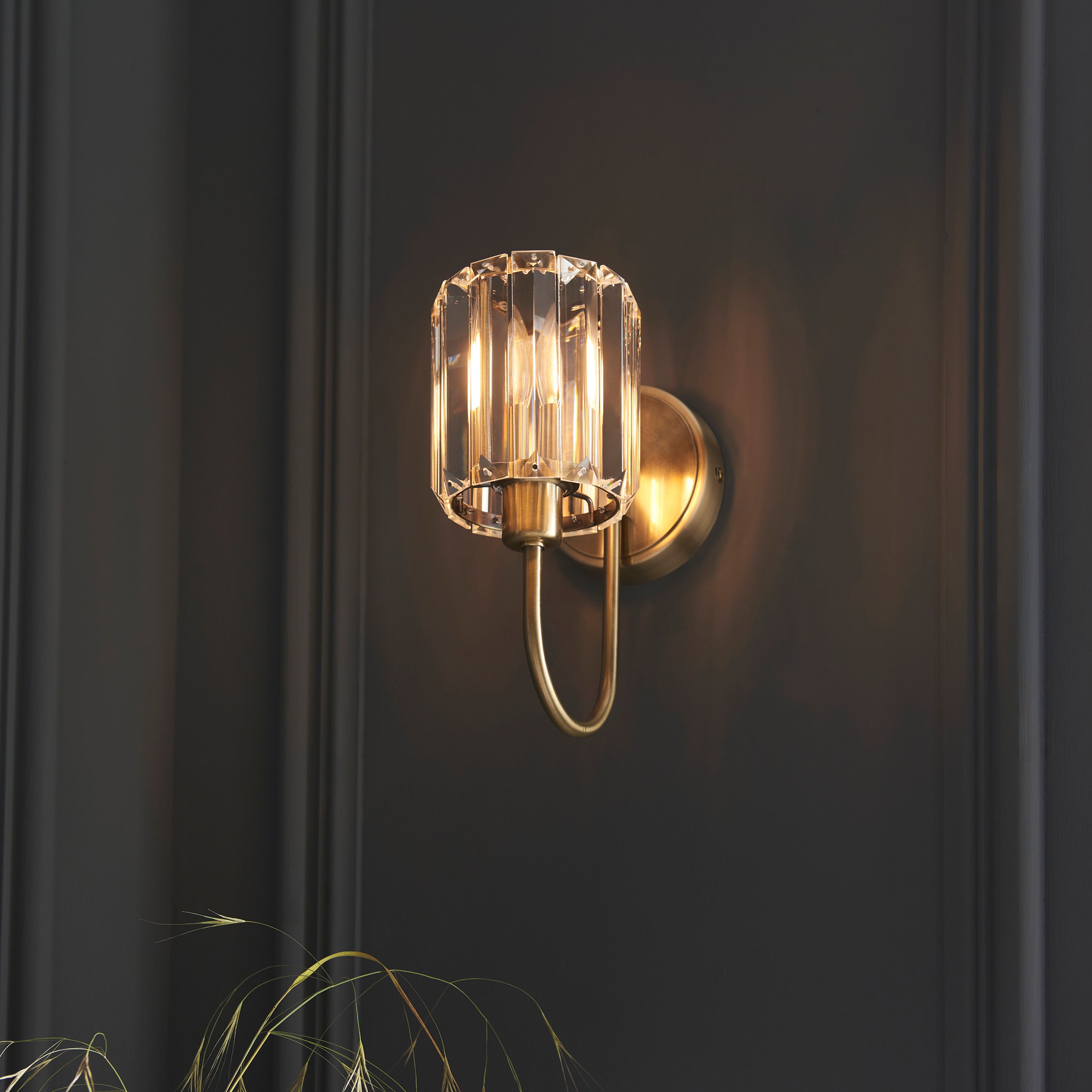 Denton Antique Brass & Faceted Glass Wall Light