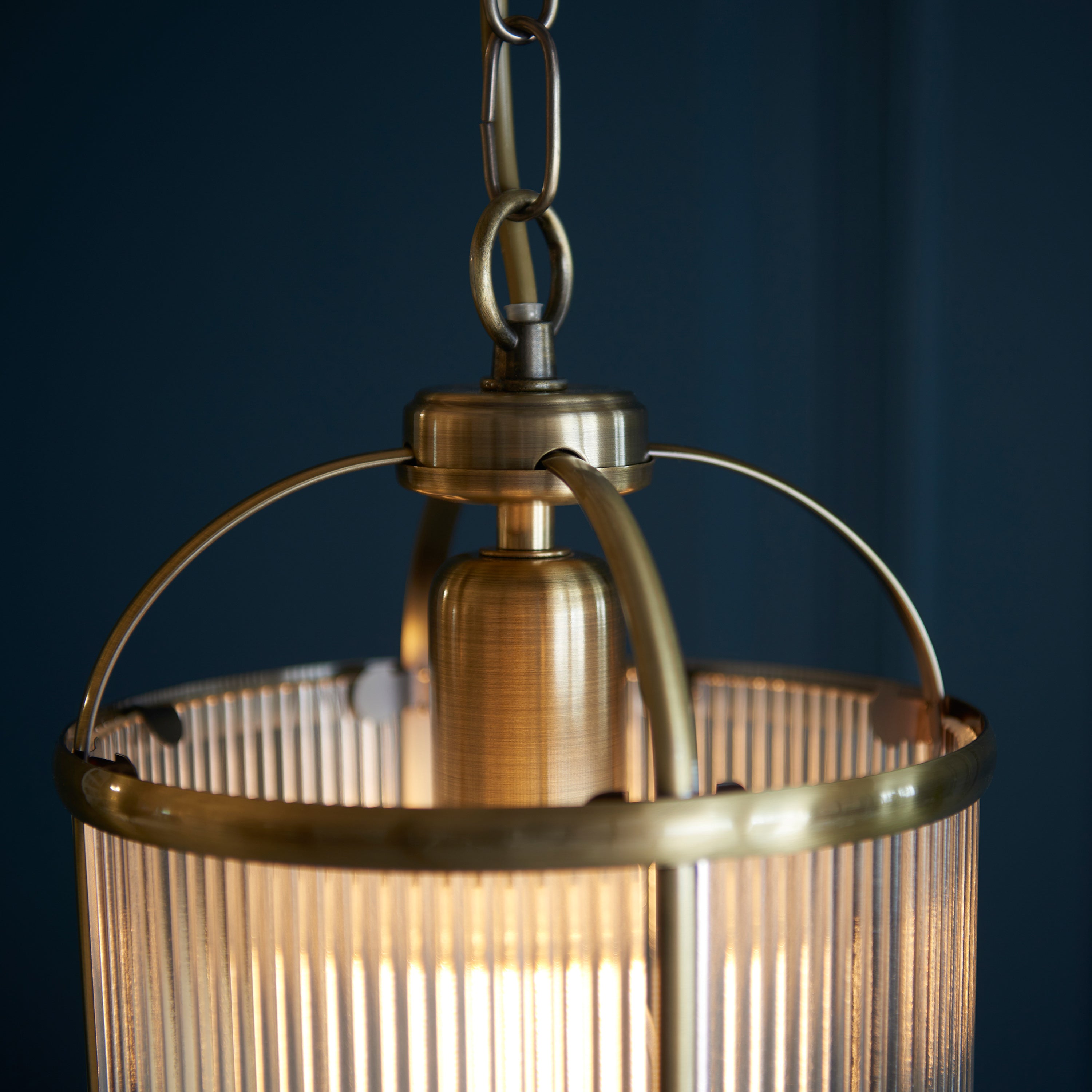 Annetta Ribbed Glass & Gold Pendant Light | Small