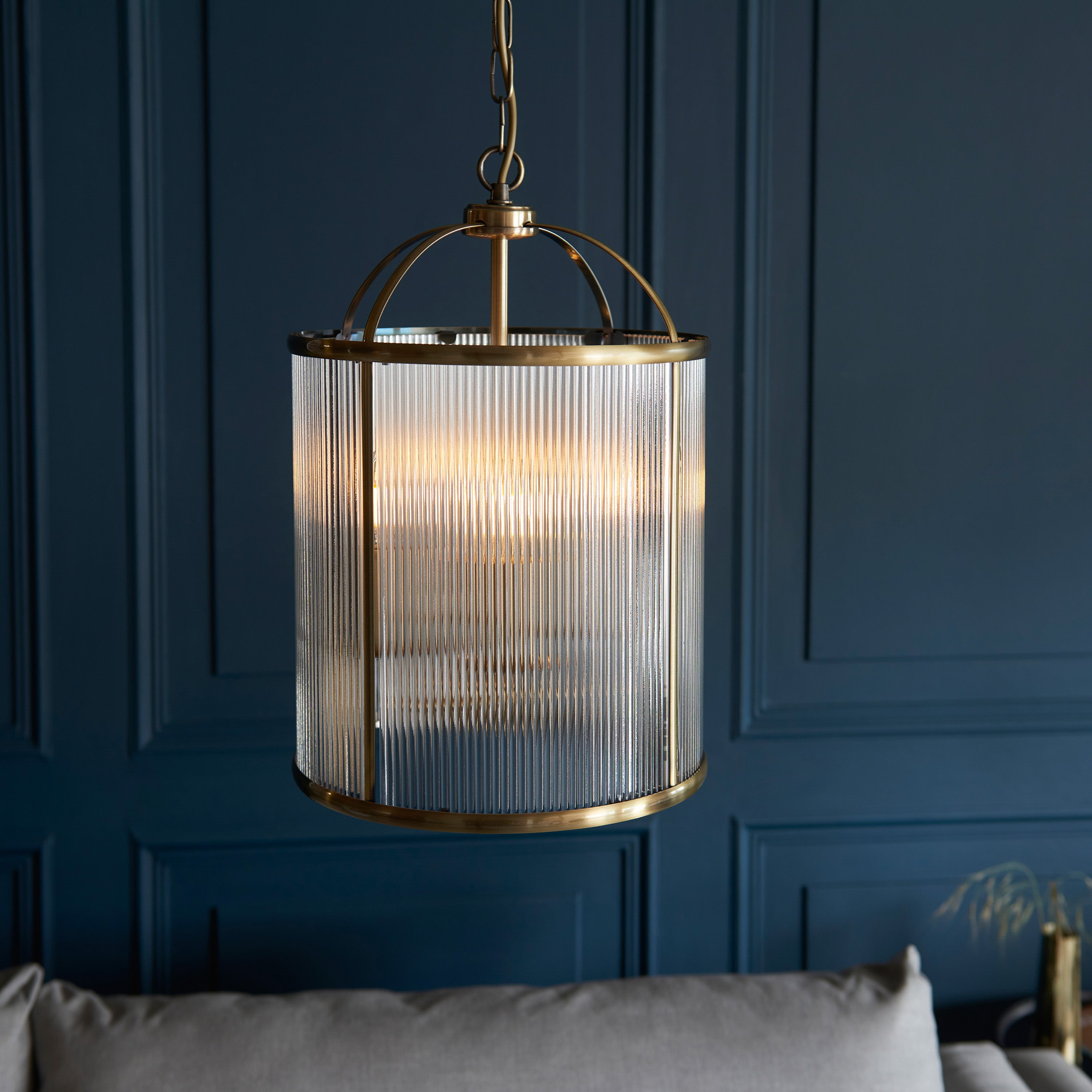 Annetta Ribbed Glass & Gold Pendant Light | Large