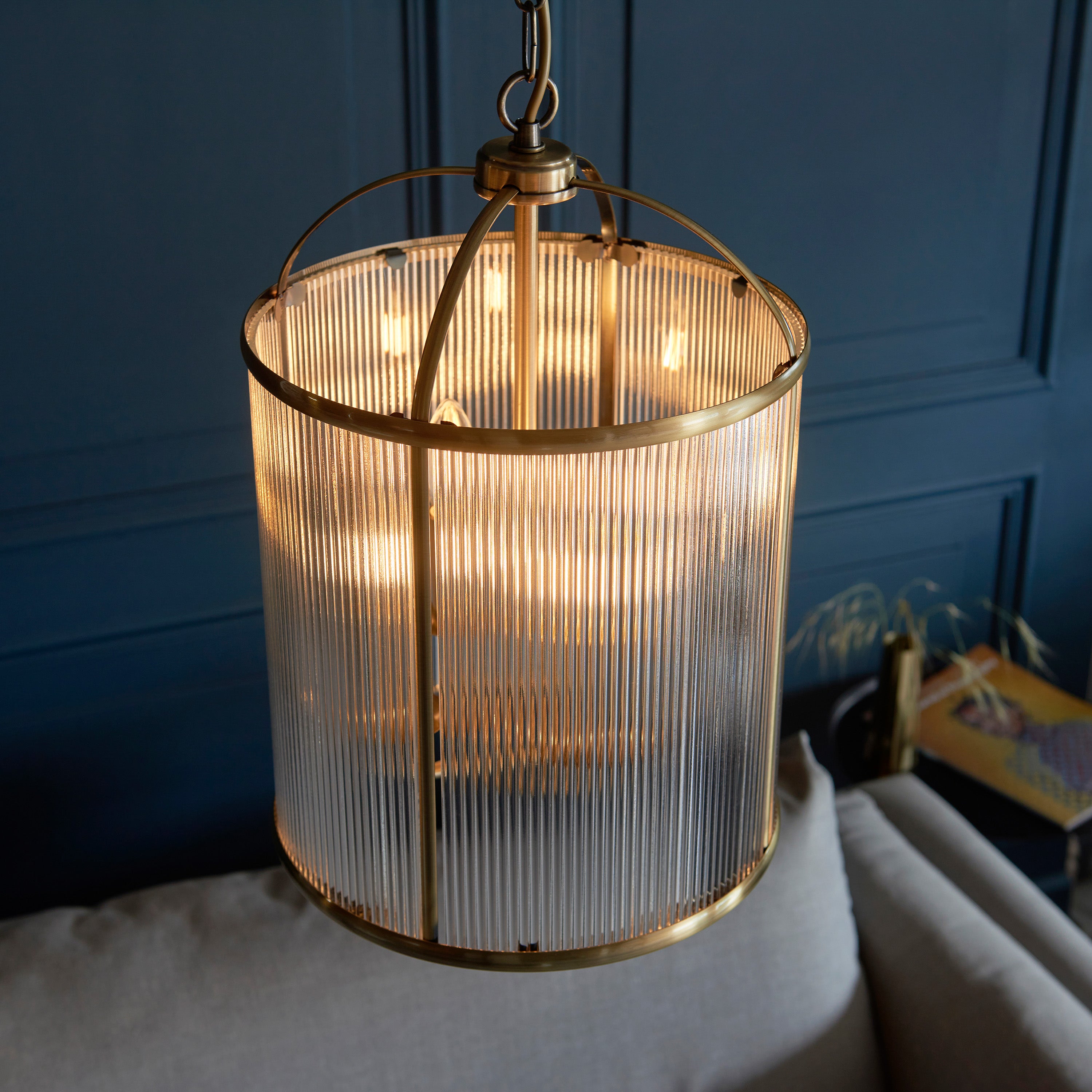 Annetta Ribbed Glass & Gold Pendant Light | Large